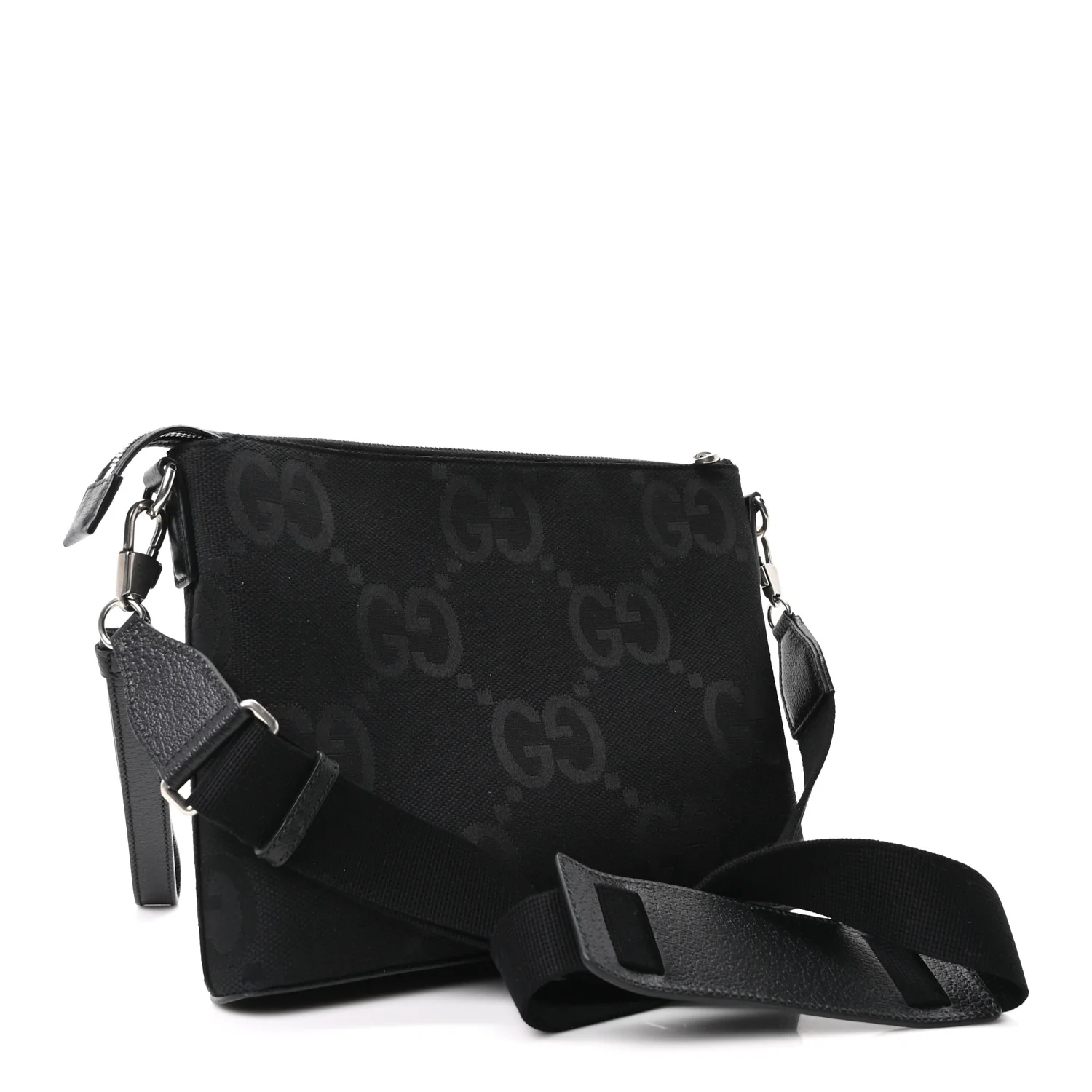 Monogram Jumbo GG Textured Dollar Calfskin Wristlet Messenger Bag Black - Image 3