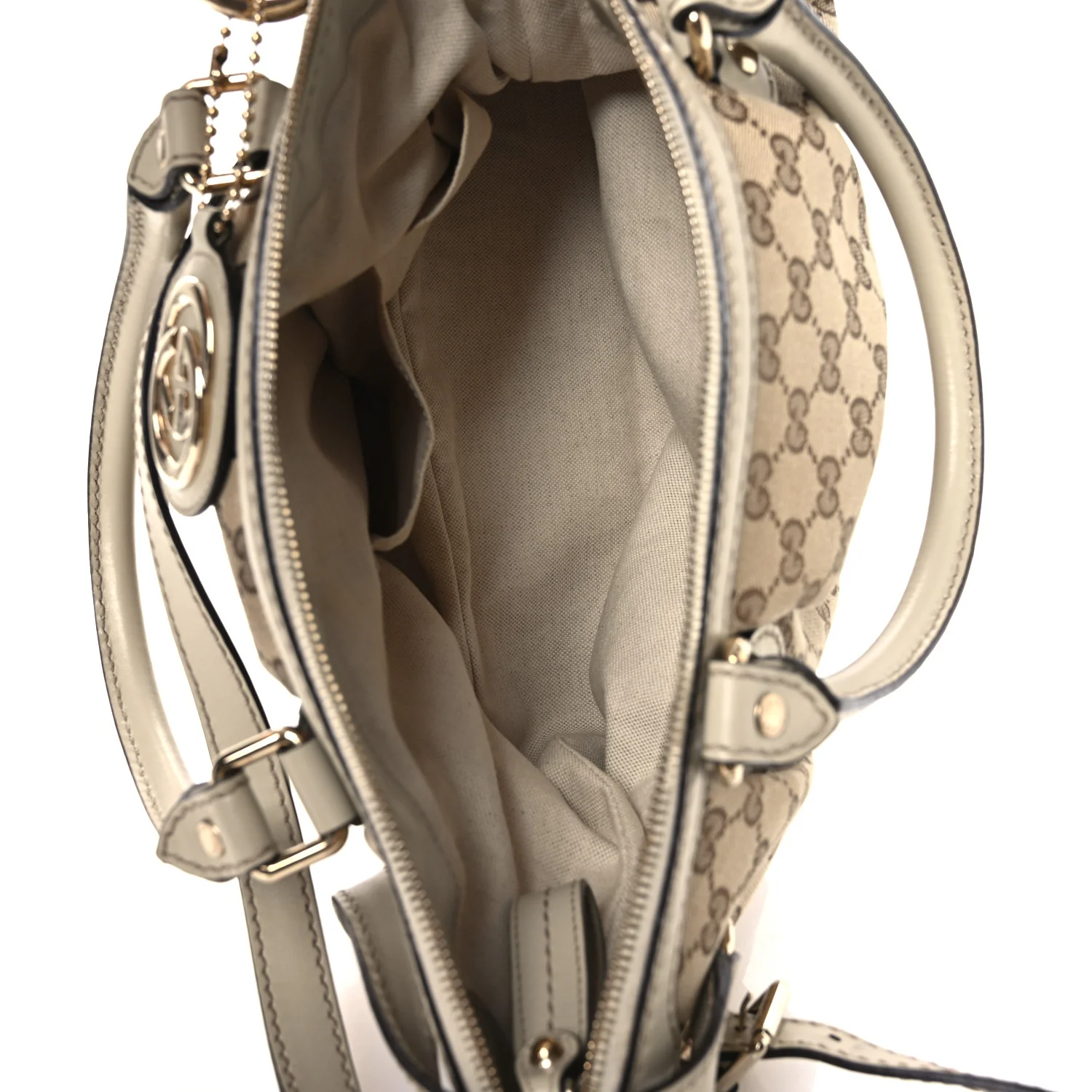 Monogram Margaux Calfskin Medium Sukey Top Handle Bag Beige Ebony Mystic White - Image 5