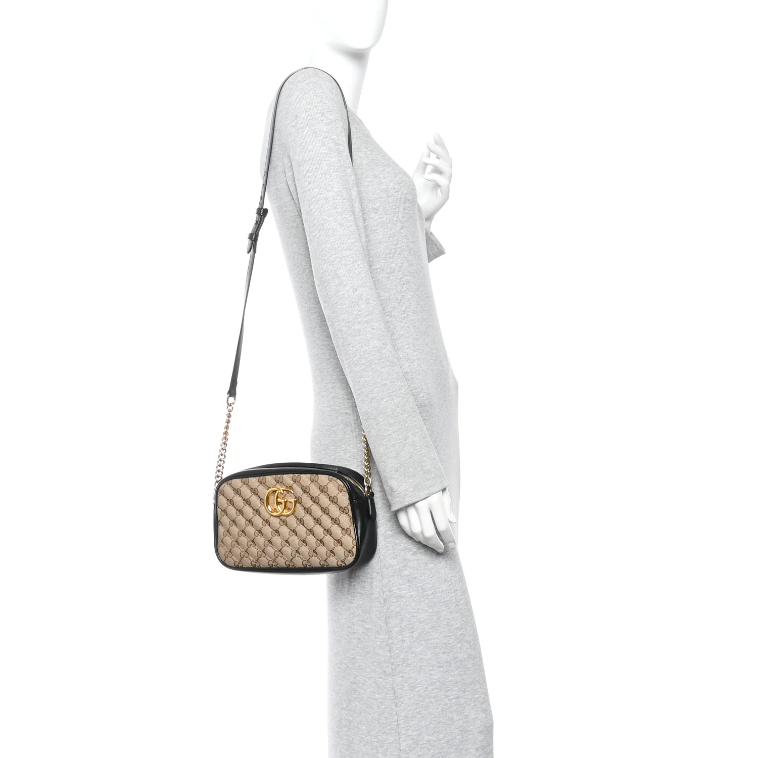 Monogram Matelasse Diagonal Small GG Marmont Chain Shoulder Bag Beige Black - Image 2