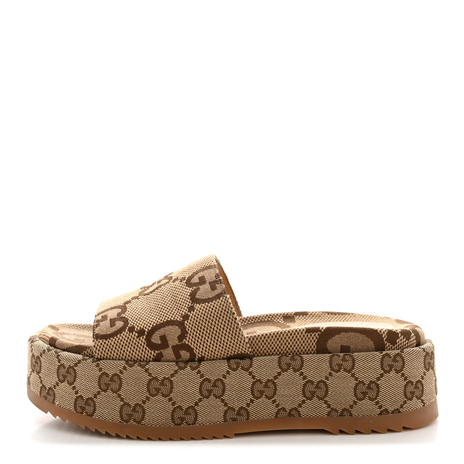 Monogram Maxi GG Angelina Platform 55mm Slide Sandals 36 Camel Ebony