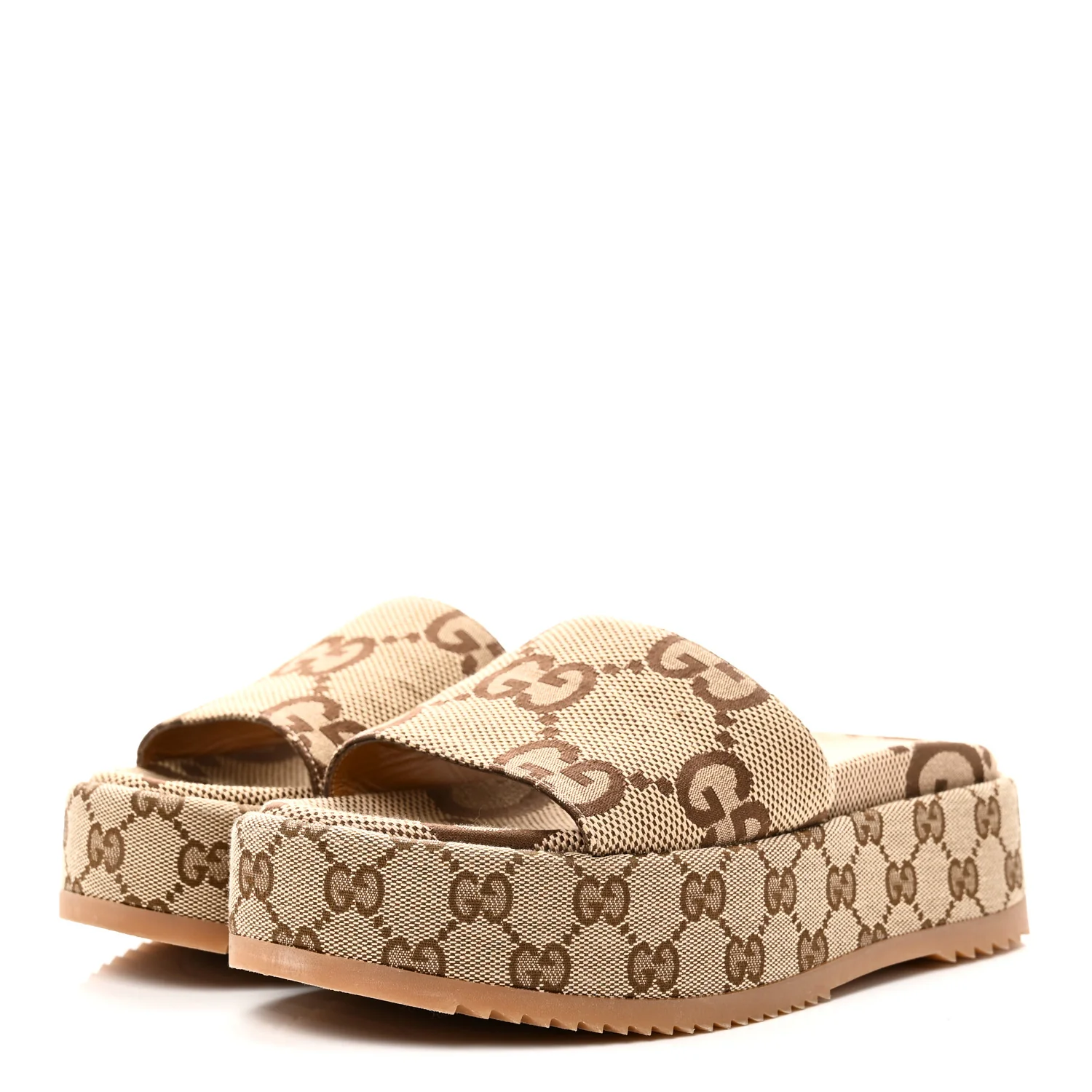 Monogram Maxi GG Angelina Platform 55mm Slide Sandals 37 Camel Ebony - Image 4