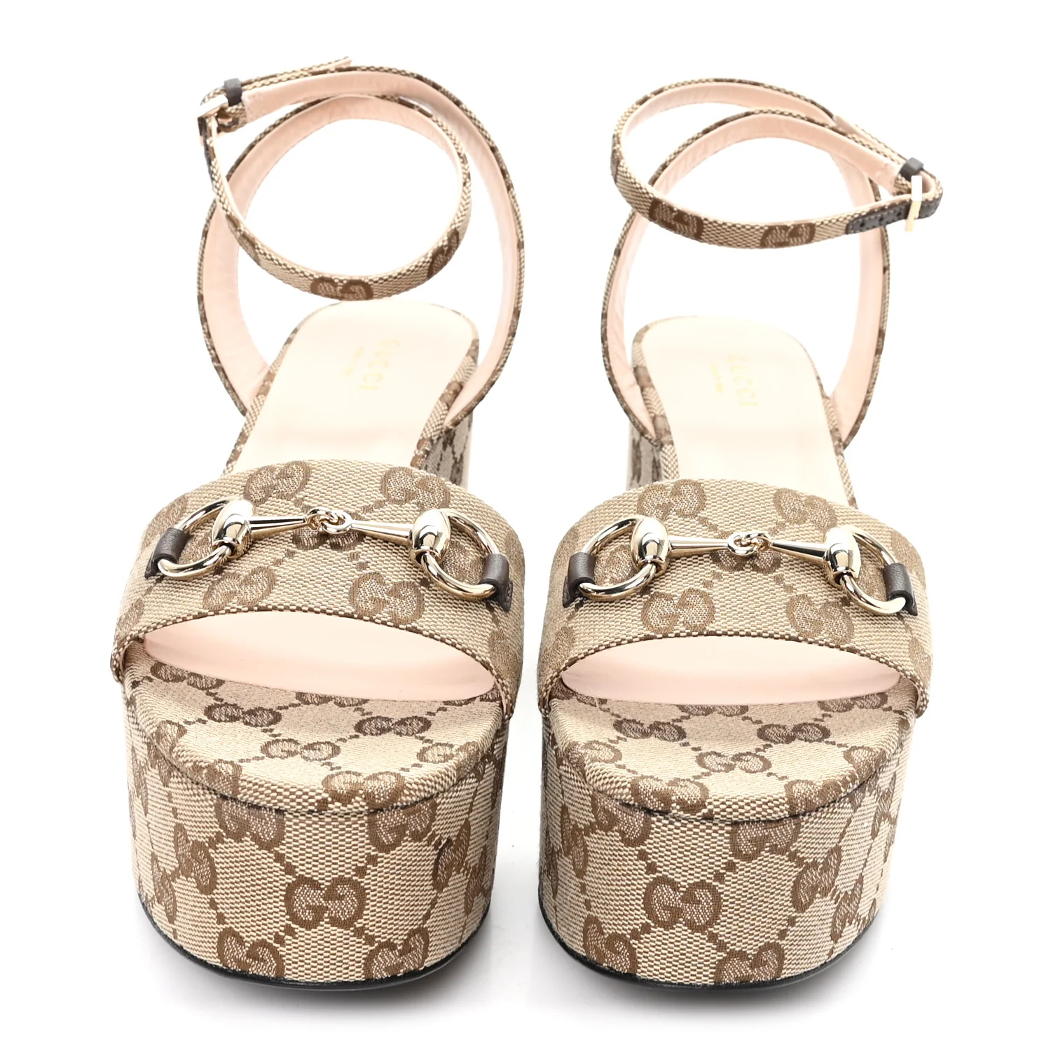 Monogram Nappa Chalotte Horsebit Ankle Strap 75mm Flatform Sandals 37 Beige Ebony - Image 3