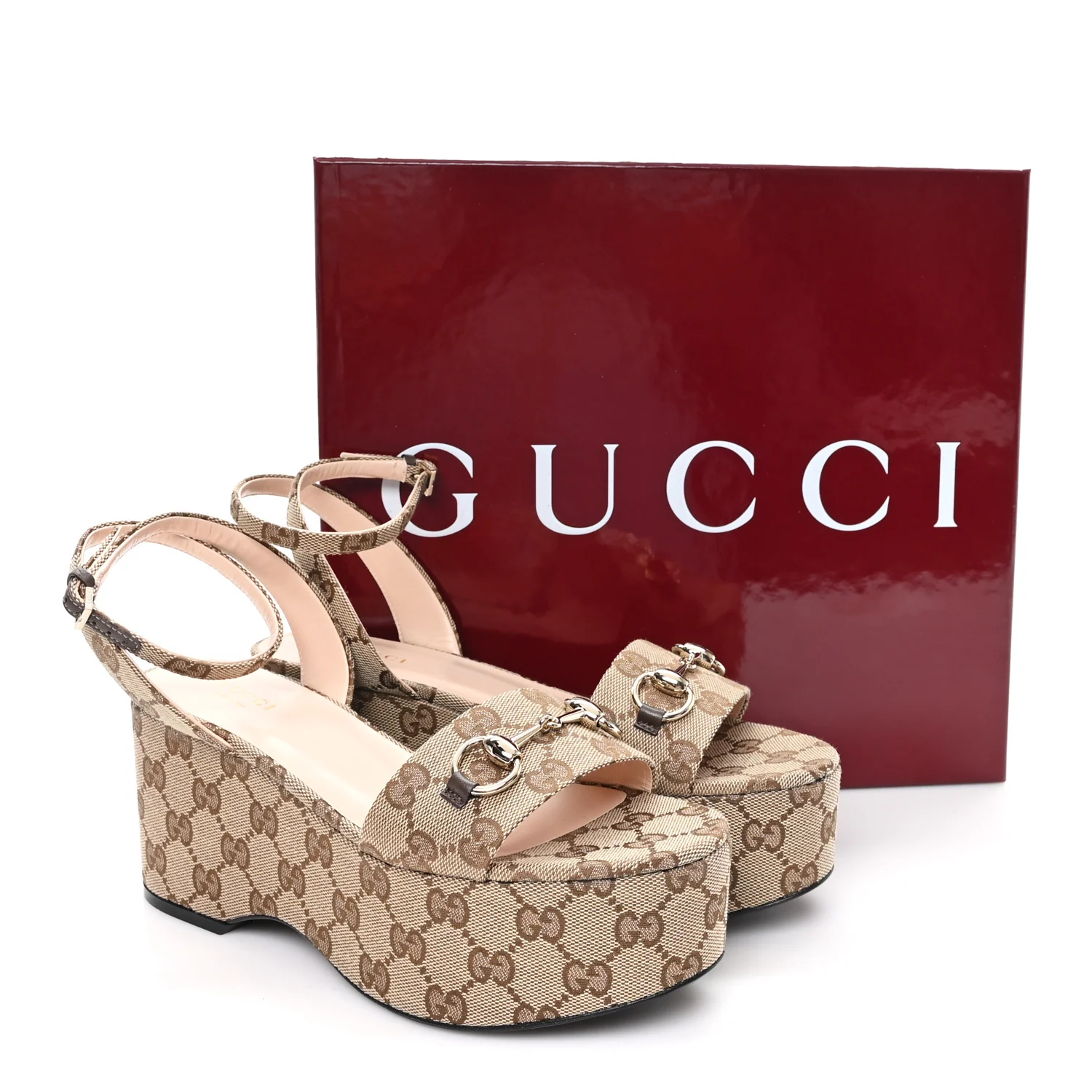 Monogram Nappa Chalotte Horsebit Ankle Strap 75mm Flatform Sandals 37 Beige Ebony - Image 9
