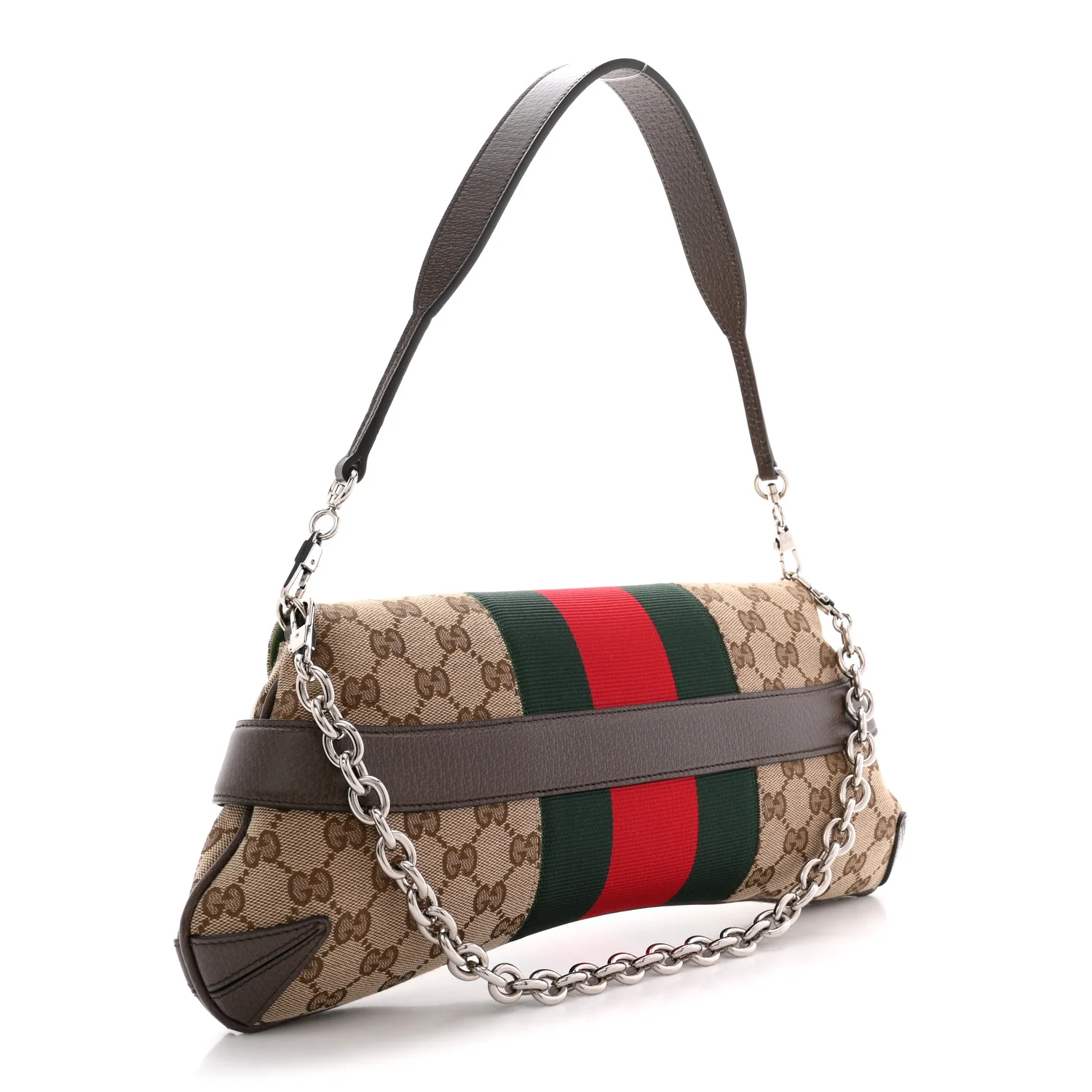 Monogram Textured Dollar Calfskin Heavy Grosgrain Web Medium Maxi Horsebit Chain Shoulder Bag Beige Ebony New Acero - Image 3