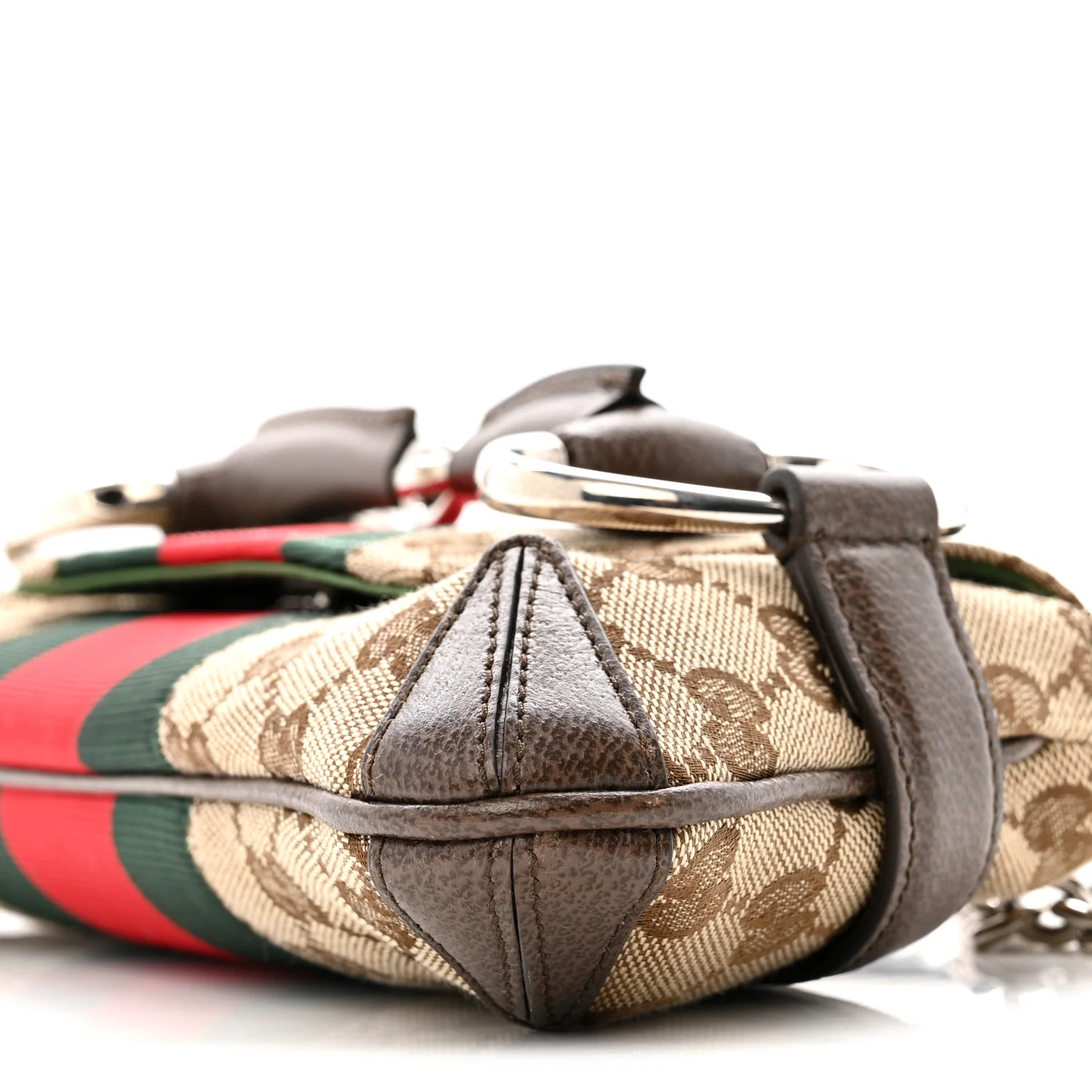 Monogram Textured Dollar Calfskin Heavy Grosgrain Web Small Maxi Horsebit Chain Shoulder Bag Beige Ebony New Acero - Image 10