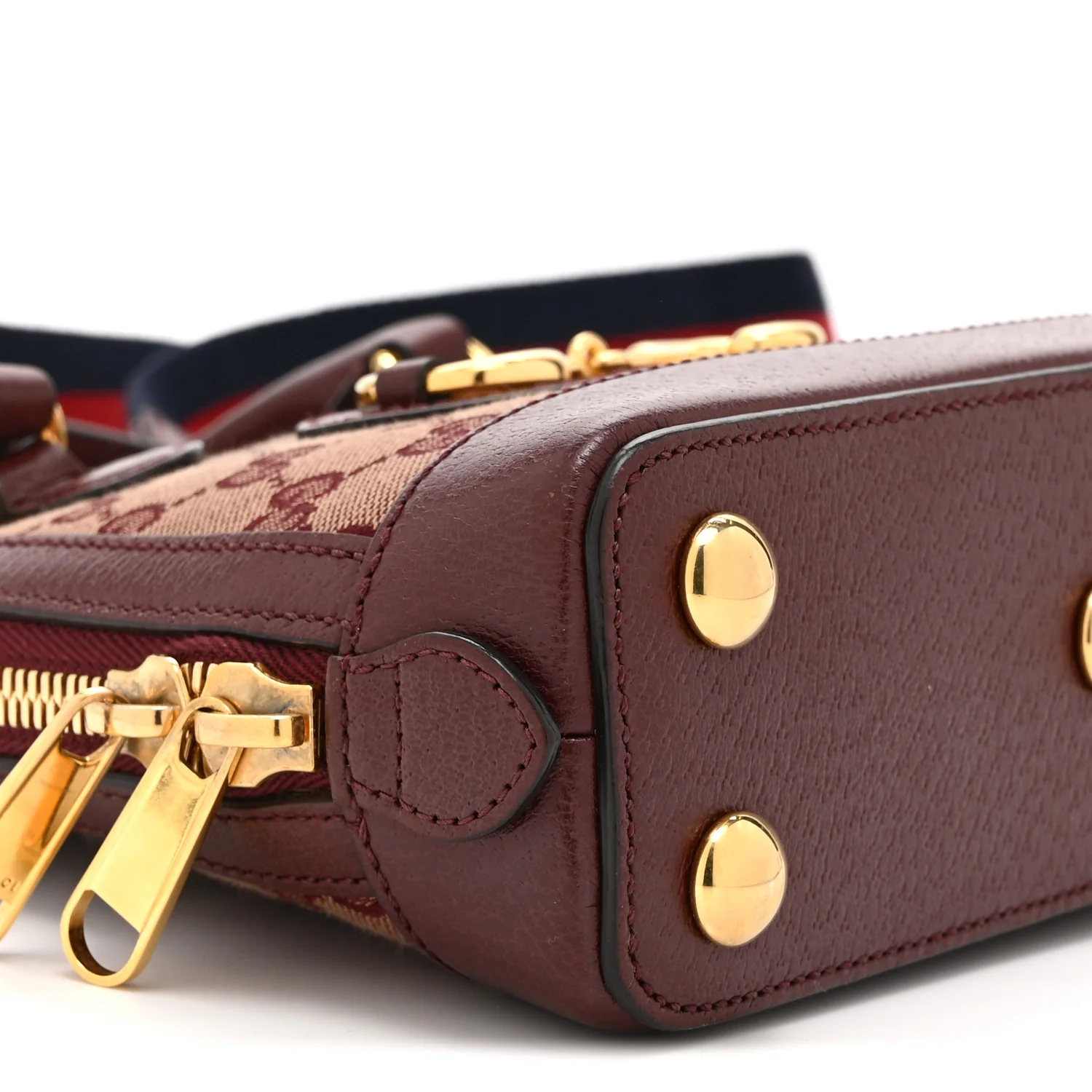 Monogram Textured Dollar Calfskin Mini Horsebit 1955 Top Handle Bag Sahara Rubino Chardonnay - Image 10