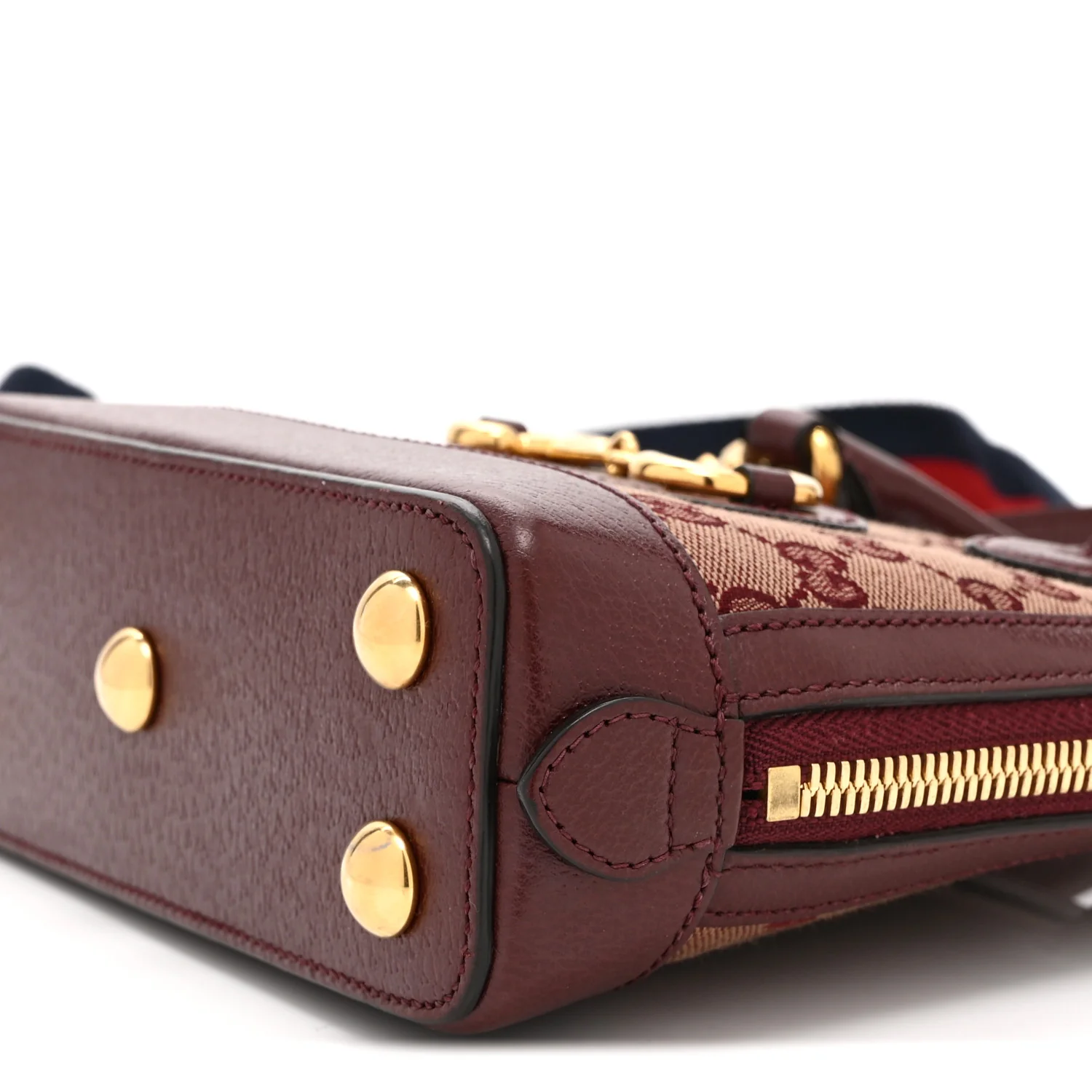 Monogram Textured Dollar Calfskin Mini Horsebit 1955 Top Handle Bag Sahara Rubino Chardonnay - Image 11