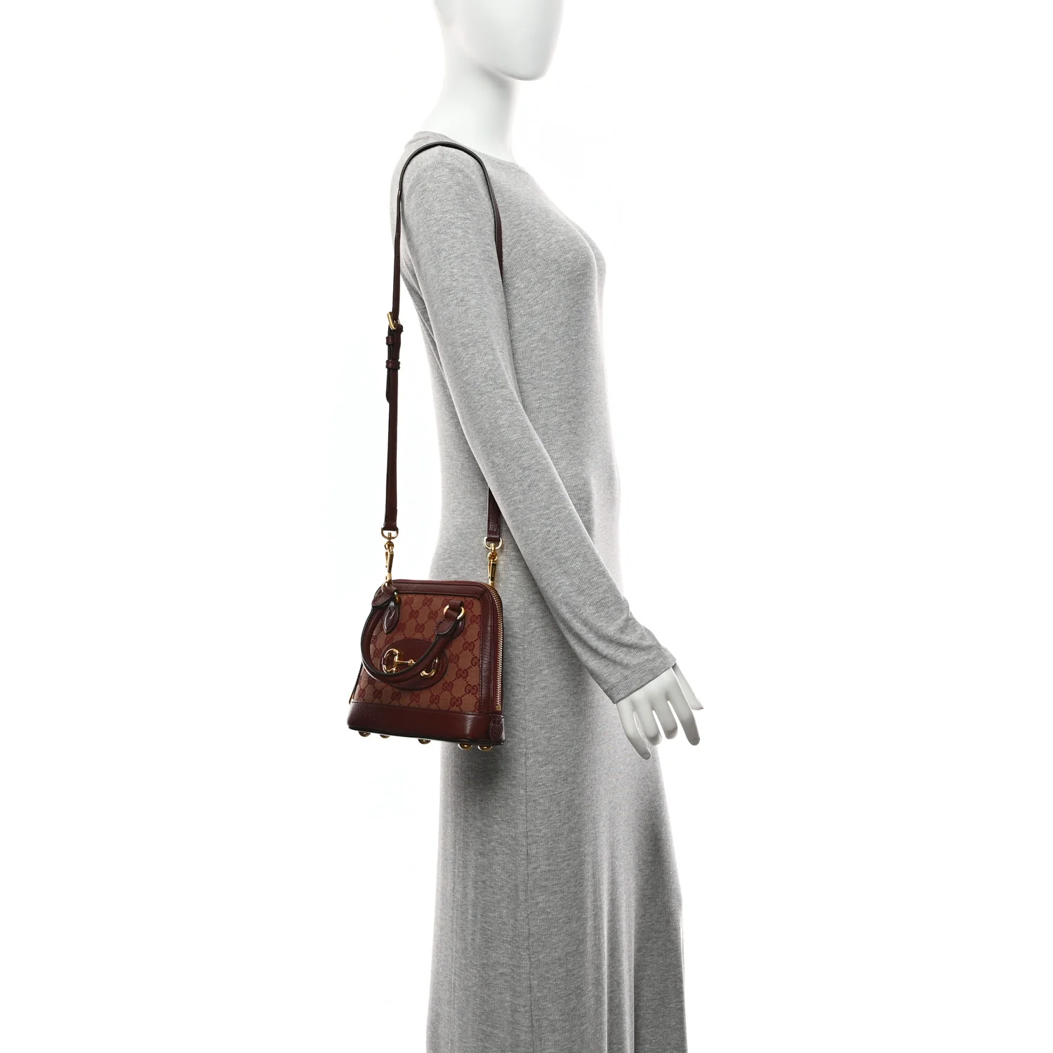 Monogram Textured Dollar Calfskin Mini Horsebit 1955 Top Handle Bag Sahara Rubino Chardonnay - Image 2