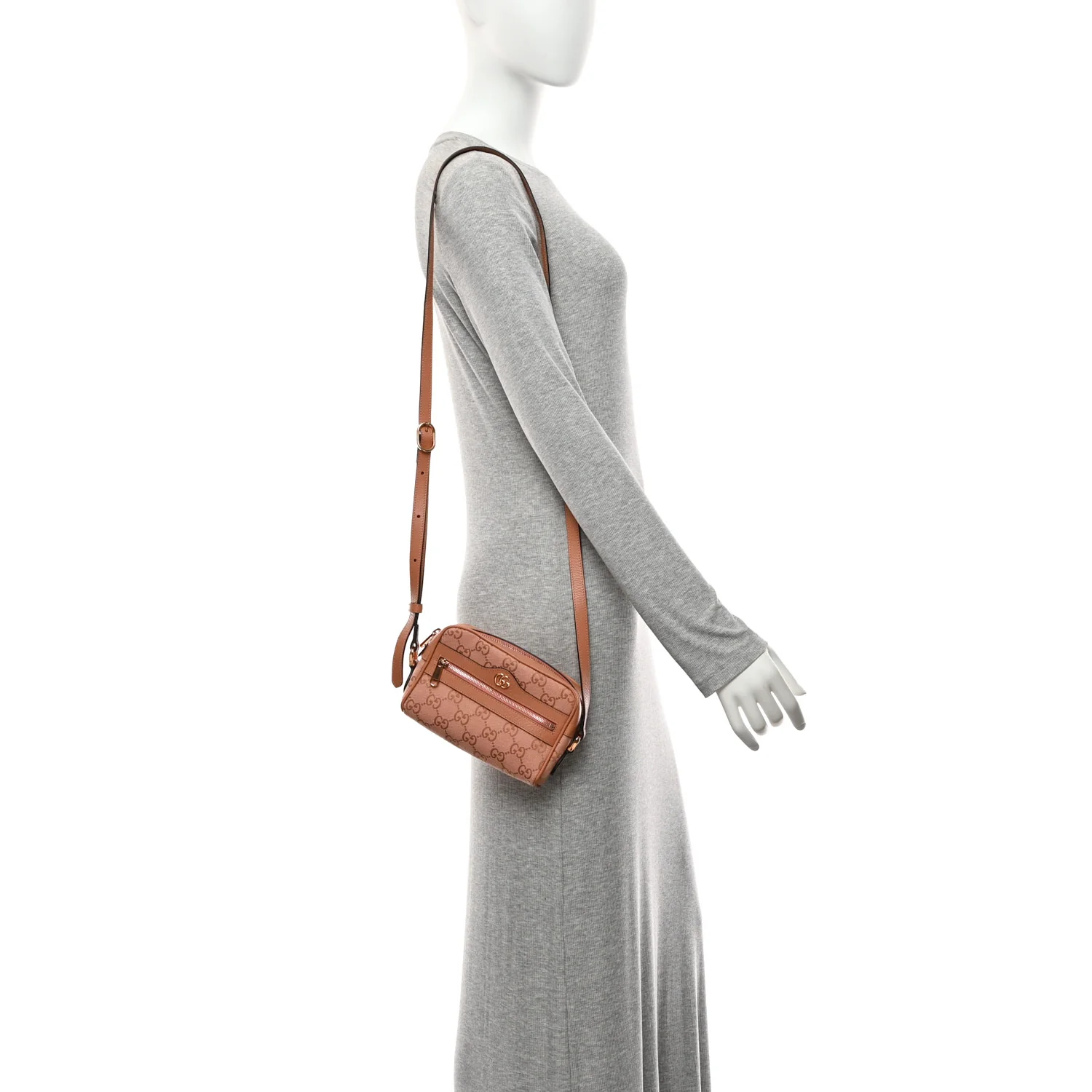 Monogram Textured Dollar Calfskin Mini Ophidia Shoulder Bag Cloche Rose Pink - Image 2