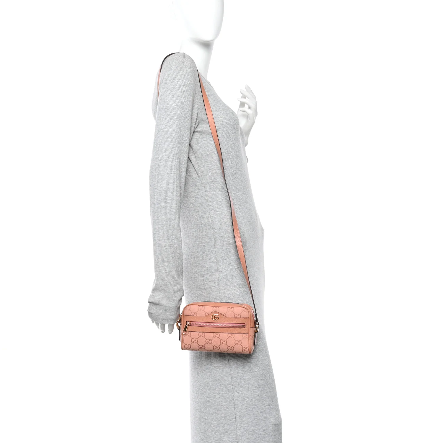 Monogram Textured Dollar Calfskin Mini Ophidia Shoulder Bag Cloche Rose Pink - Image 2