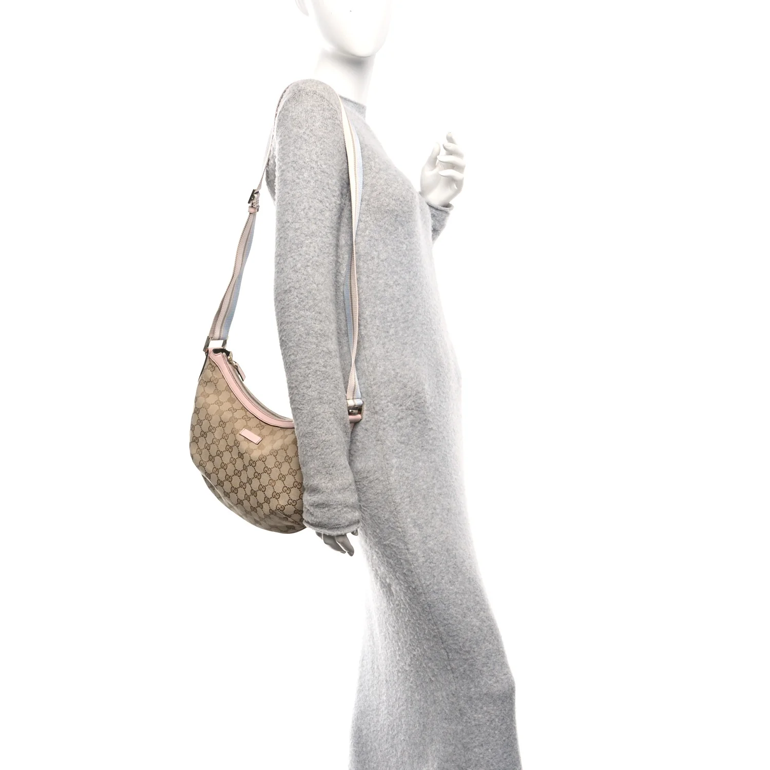 Monogram Web Medium Half Moon Hobo Gold Pink - Image 2