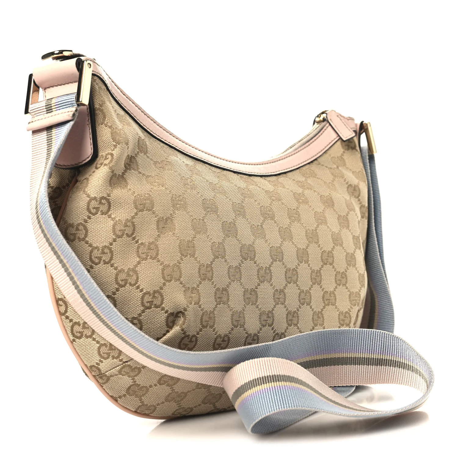 Monogram Web Medium Half Moon Hobo Gold Pink - Image 3