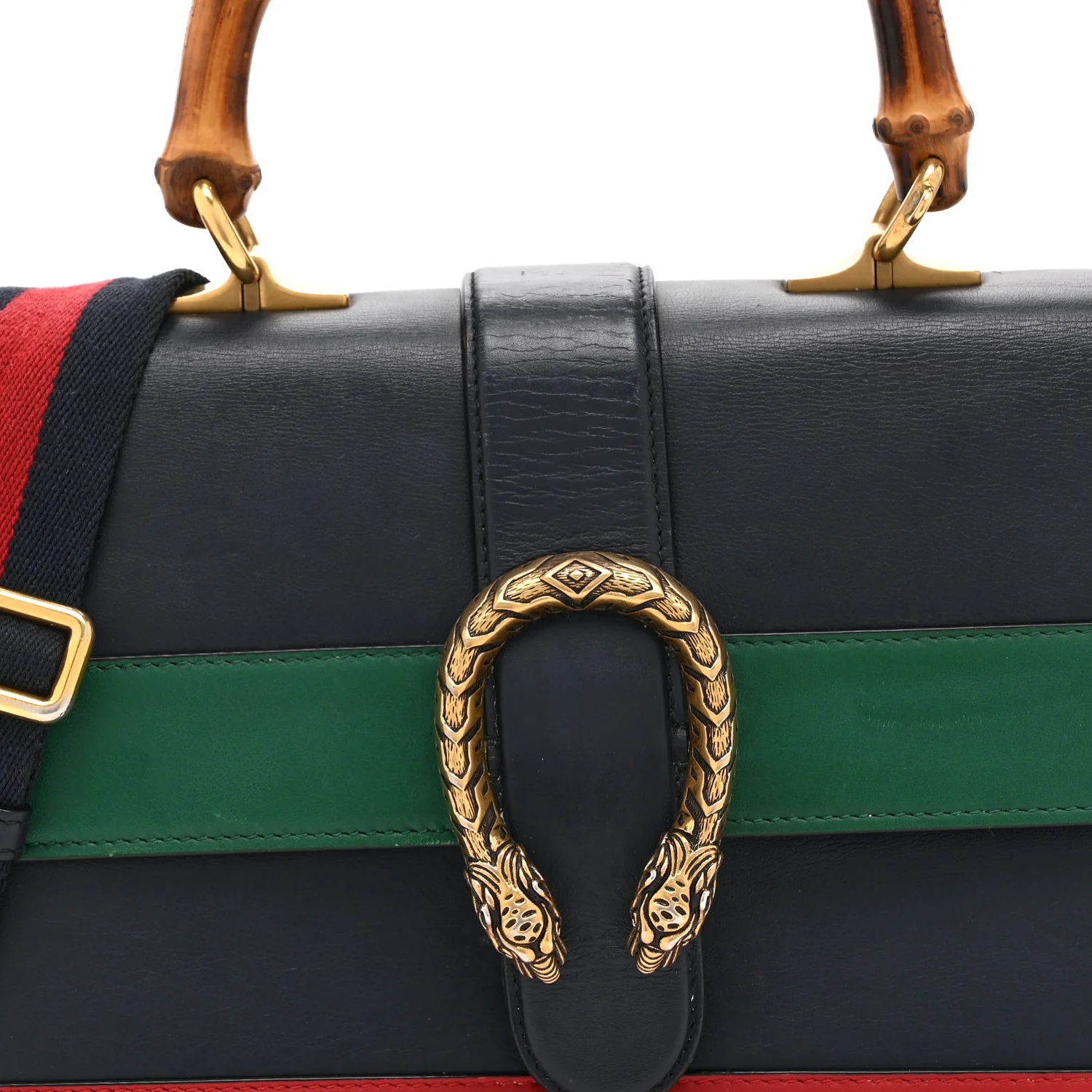 Moon Calfskin Bamboo Web Medium Dionysus Top Handle Bag Blue Emerald Hibiscus Red - Image 8