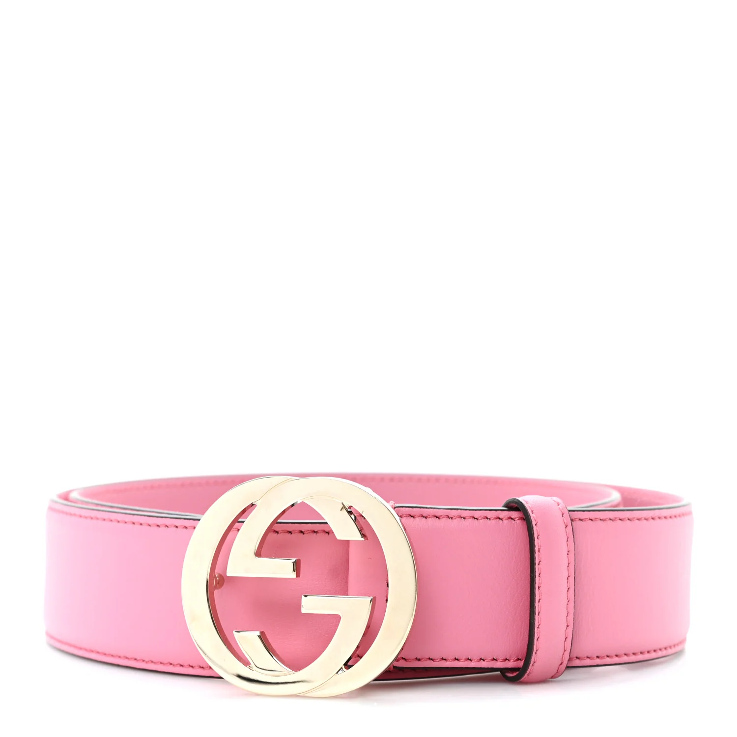 Moon Calfskin Interlocking G 37mm Belt 85 34 Glossy Pink