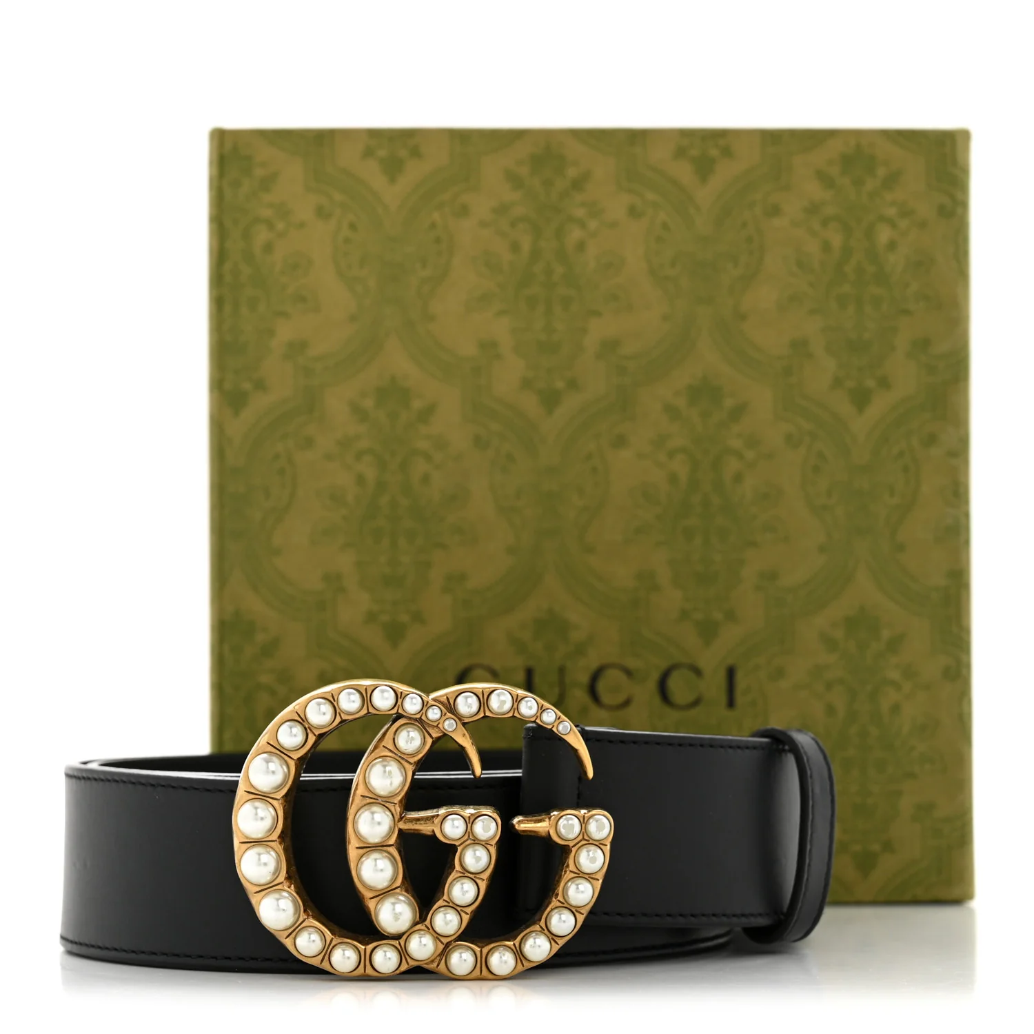 Moon Calfskin Pearl Double G 40mm Belt 90 36 Black Cream - Image 8