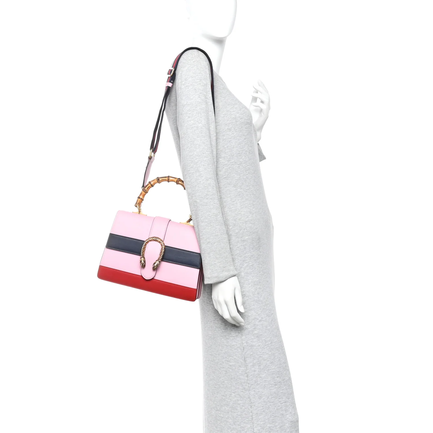 Moon Calfskin Web Medium Dionysus Bamboo Top Handle Bag Sugar Pink Blue Agata Hibiscus Red - Image 2