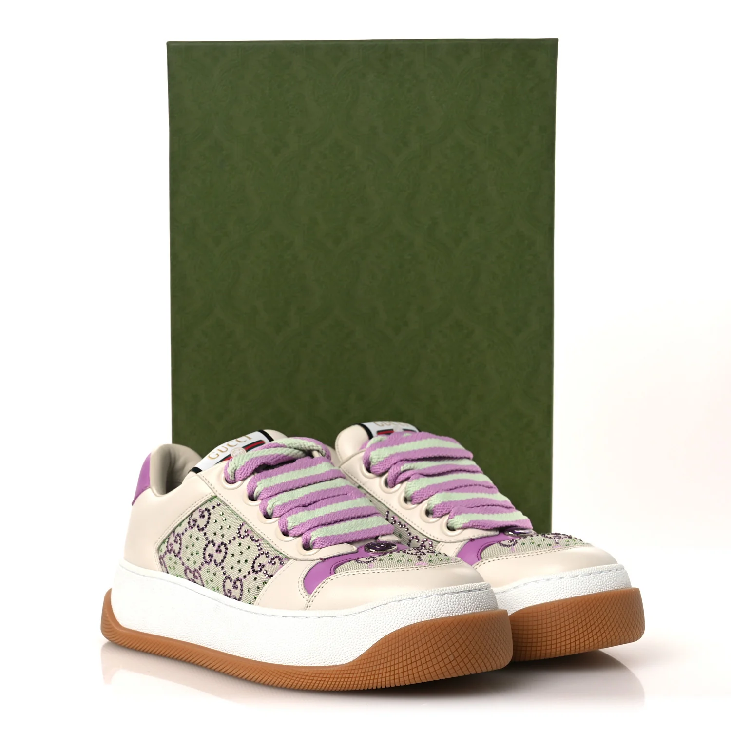 Nappa Charlotte Canvas Crystal GG Monogram Womens Screener 50mm Sneakers 37.5 Off White - Image 11