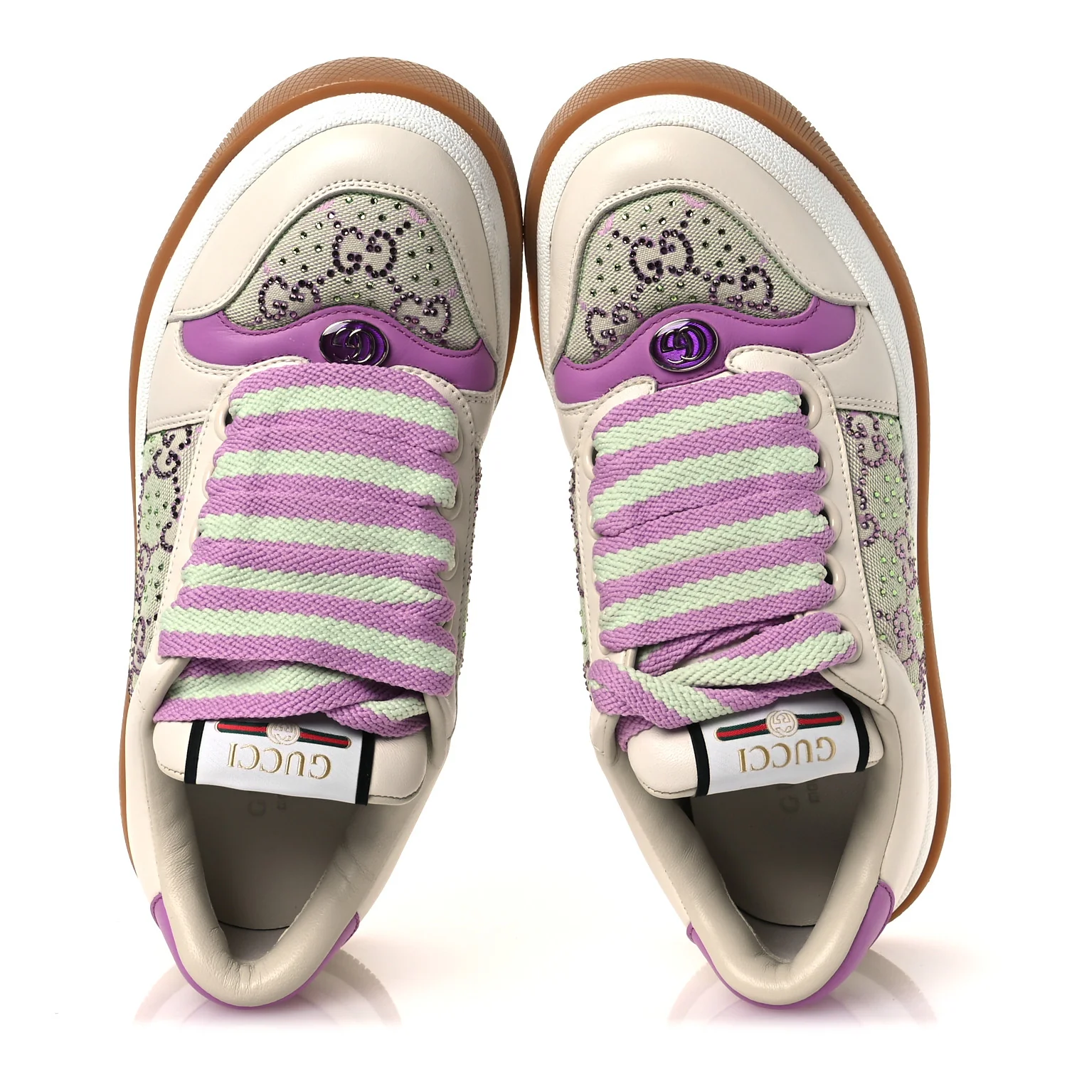 Nappa Charlotte Canvas Crystal GG Monogram Womens Screener 50mm Sneakers 37.5 Off White - Image 2