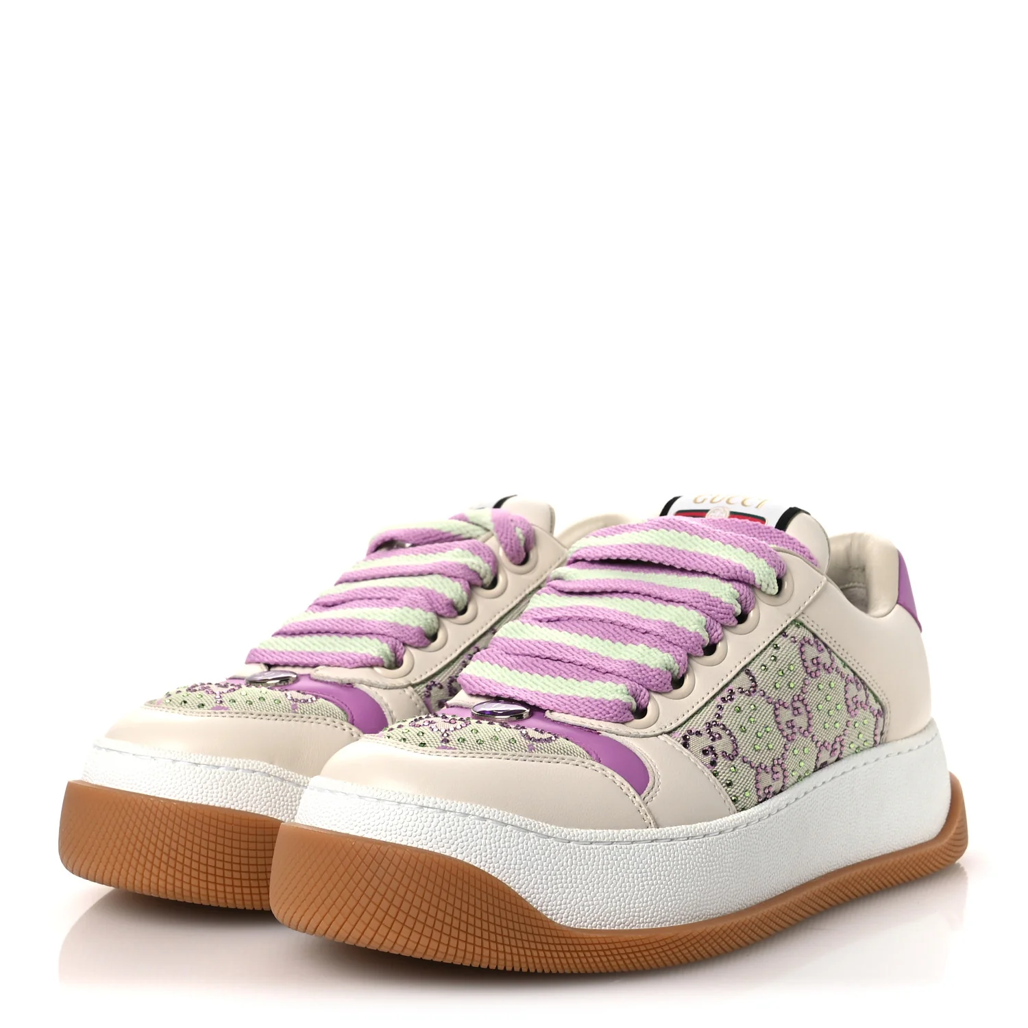 Nappa Charlotte Canvas Crystal GG Monogram Womens Screener 50mm Sneakers 37.5 Off White - Image 4
