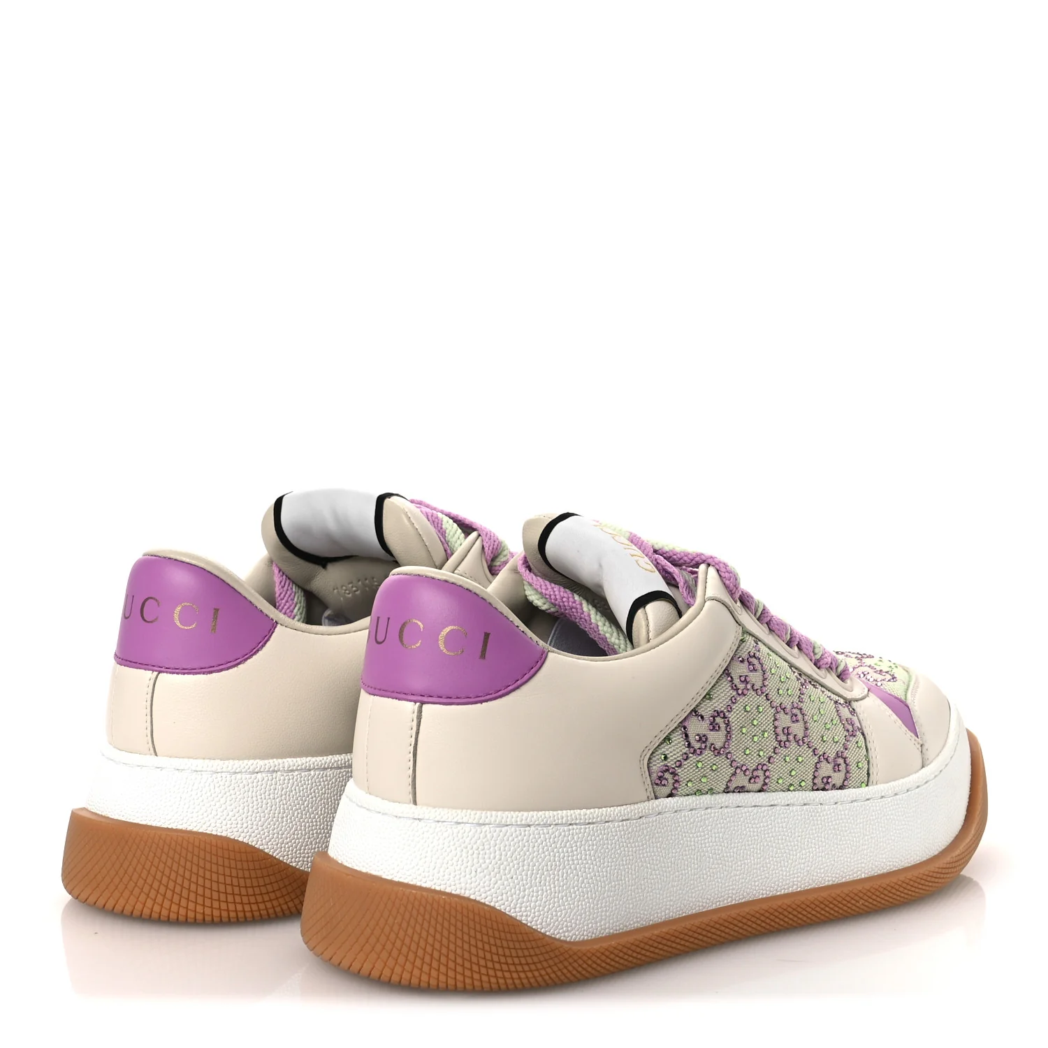 Nappa Charlotte Canvas Crystal GG Monogram Womens Screener 50mm Sneakers 37.5 Off White - Image 5