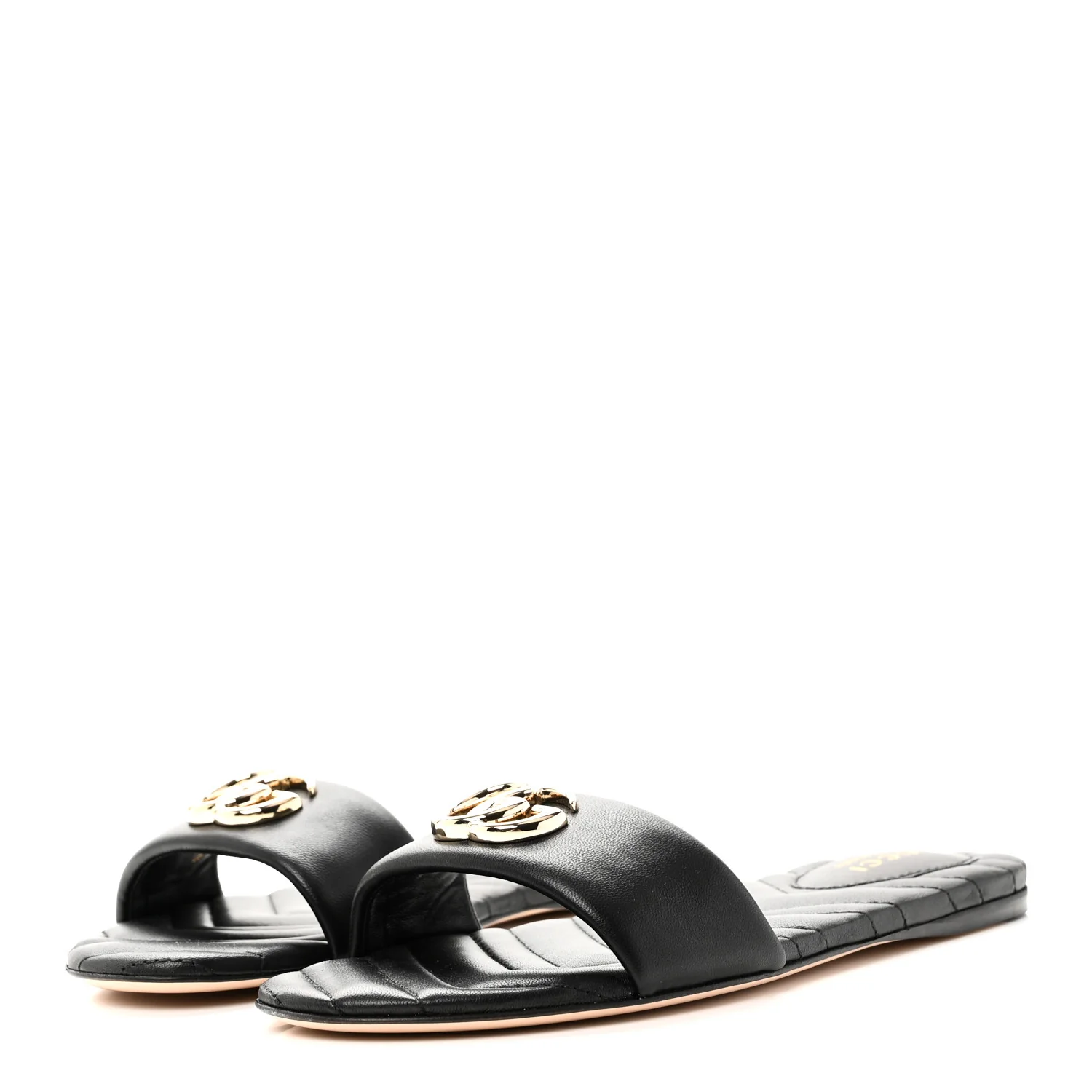 Nappa Matelasse GG Marmont Flat Slide Sandals 38.5 Black - Image 4