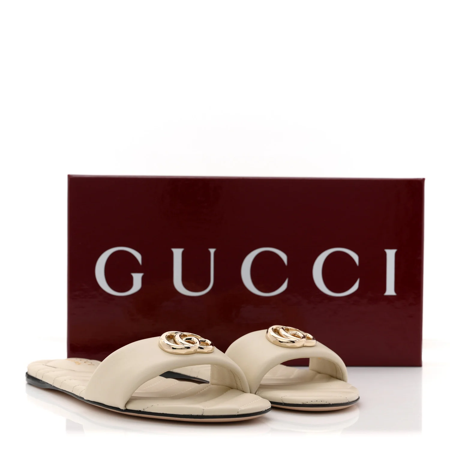 Nappa Matelasse GG Marmont Flat Slide Sandals 38.5 New Ivoire - Image 10