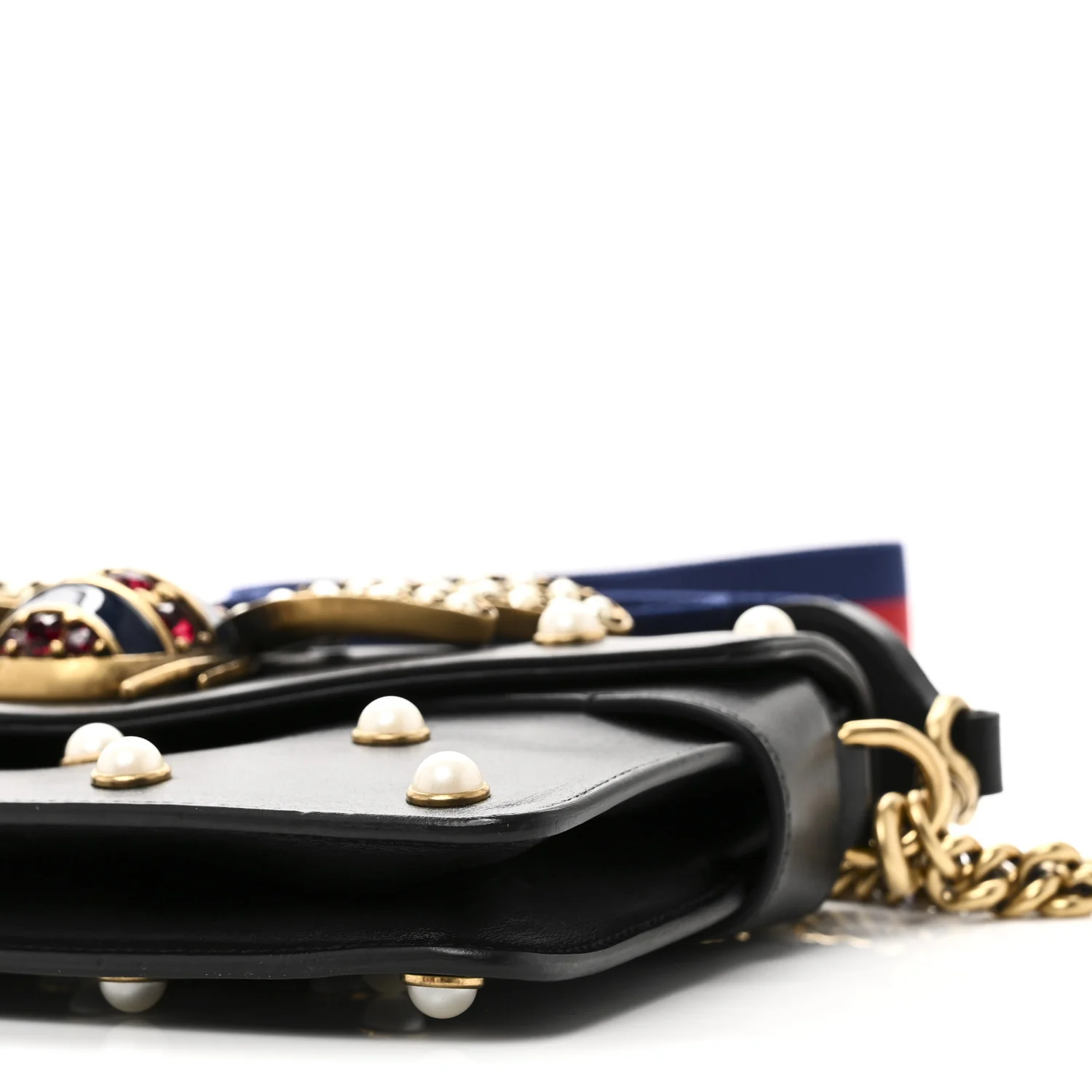 Nappa Pearl Studded Mini Queen Margaret Broadway Shoulder Bag Black - Image 10