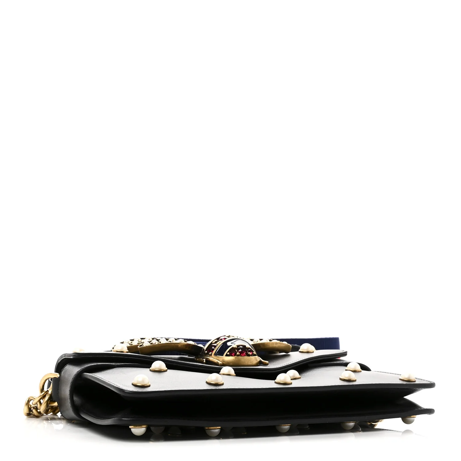 Nappa Pearl Studded Mini Queen Margaret Broadway Shoulder Bag Black - Image 4