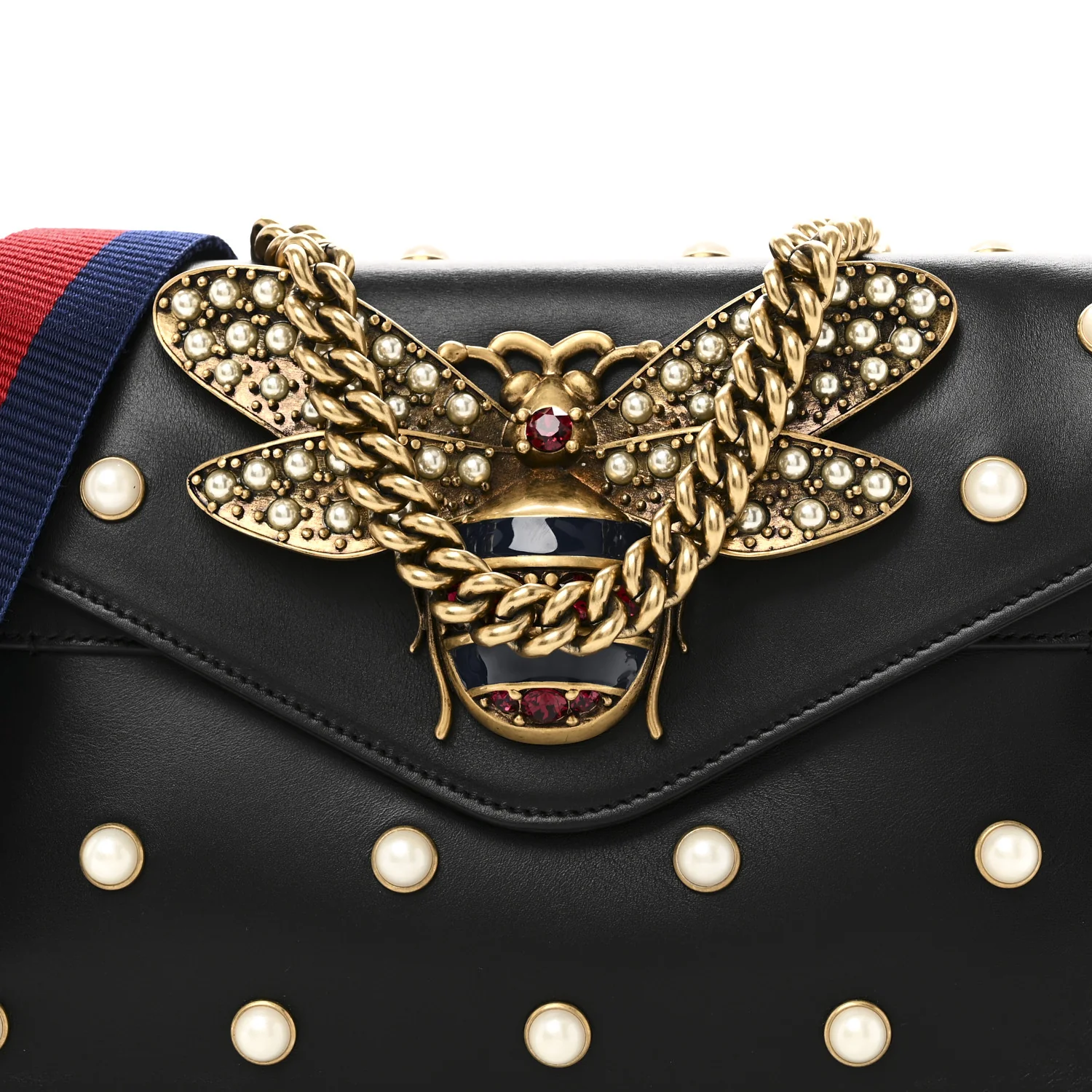 Nappa Pearl Studded Mini Queen Margaret Broadway Shoulder Bag Black - Image 8
