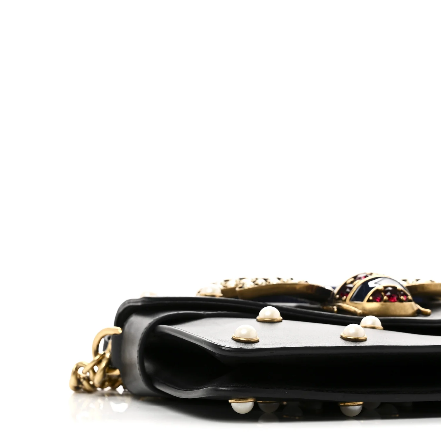 Nappa Pearl Studded Mini Queen Margaret Broadway Shoulder Bag Black - Image 9