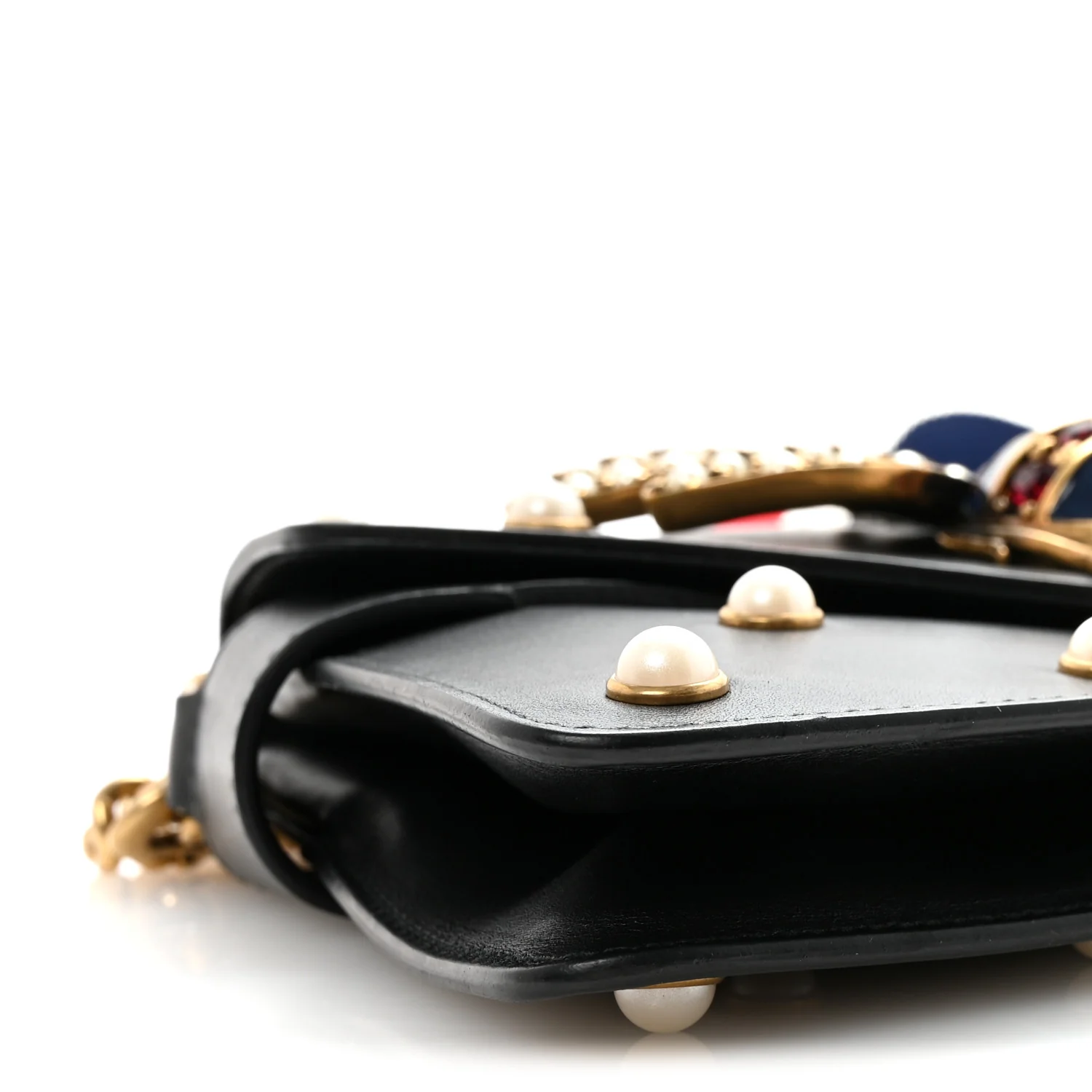 Nappa Pearl Studded Mini Queen Margaret Broadway Shoulder Bag Black - Image 10
