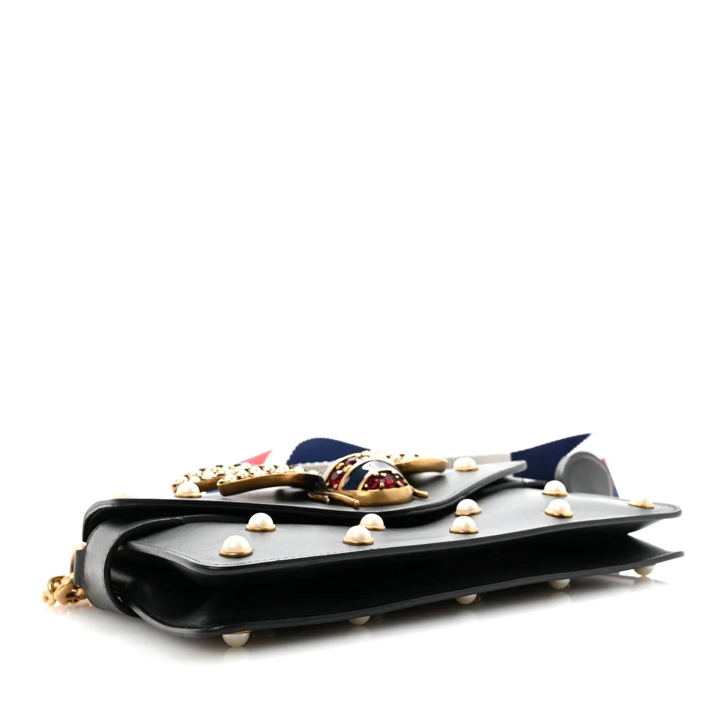 Nappa Pearl Studded Mini Queen Margaret Broadway Shoulder Bag Black - Image 5