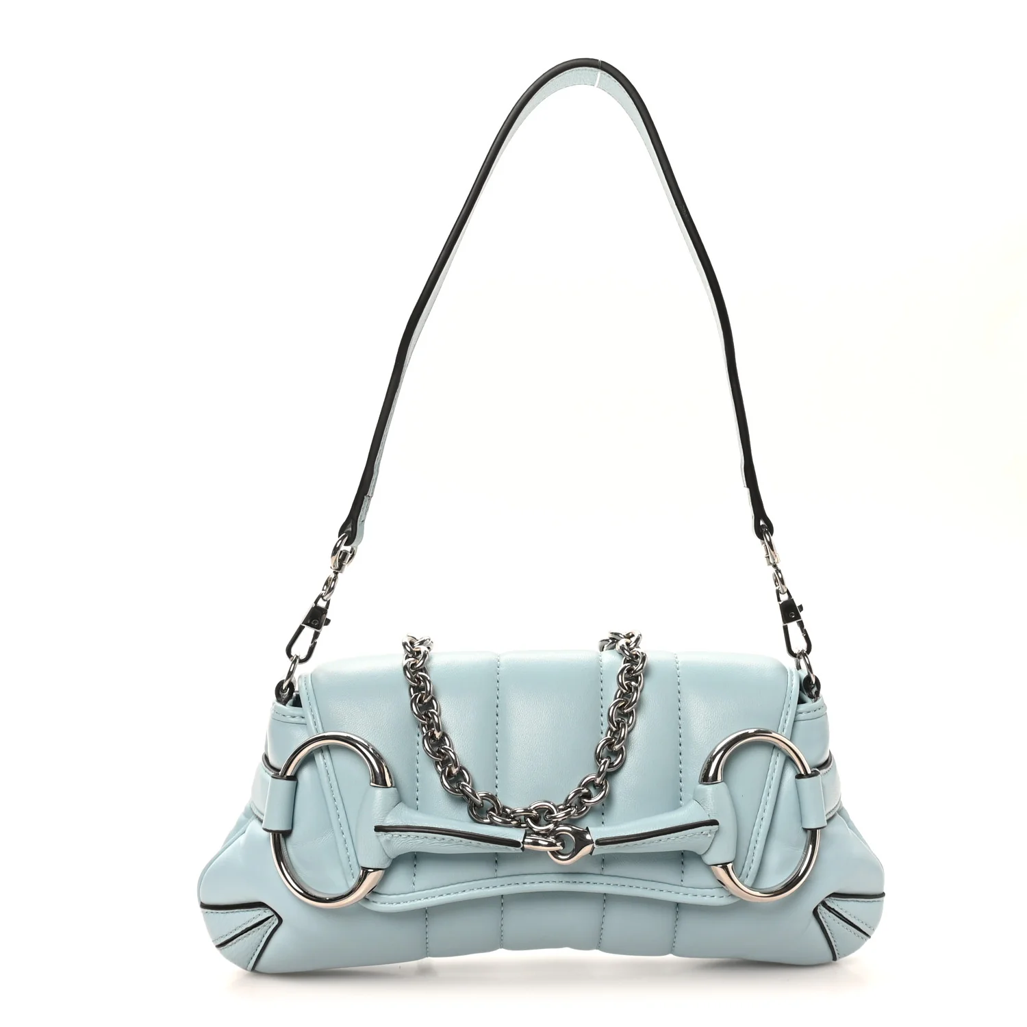 Nappa Vertical Matelasse Medium Maxi Horsebit Chain Shoulder Bag Crystal Snow