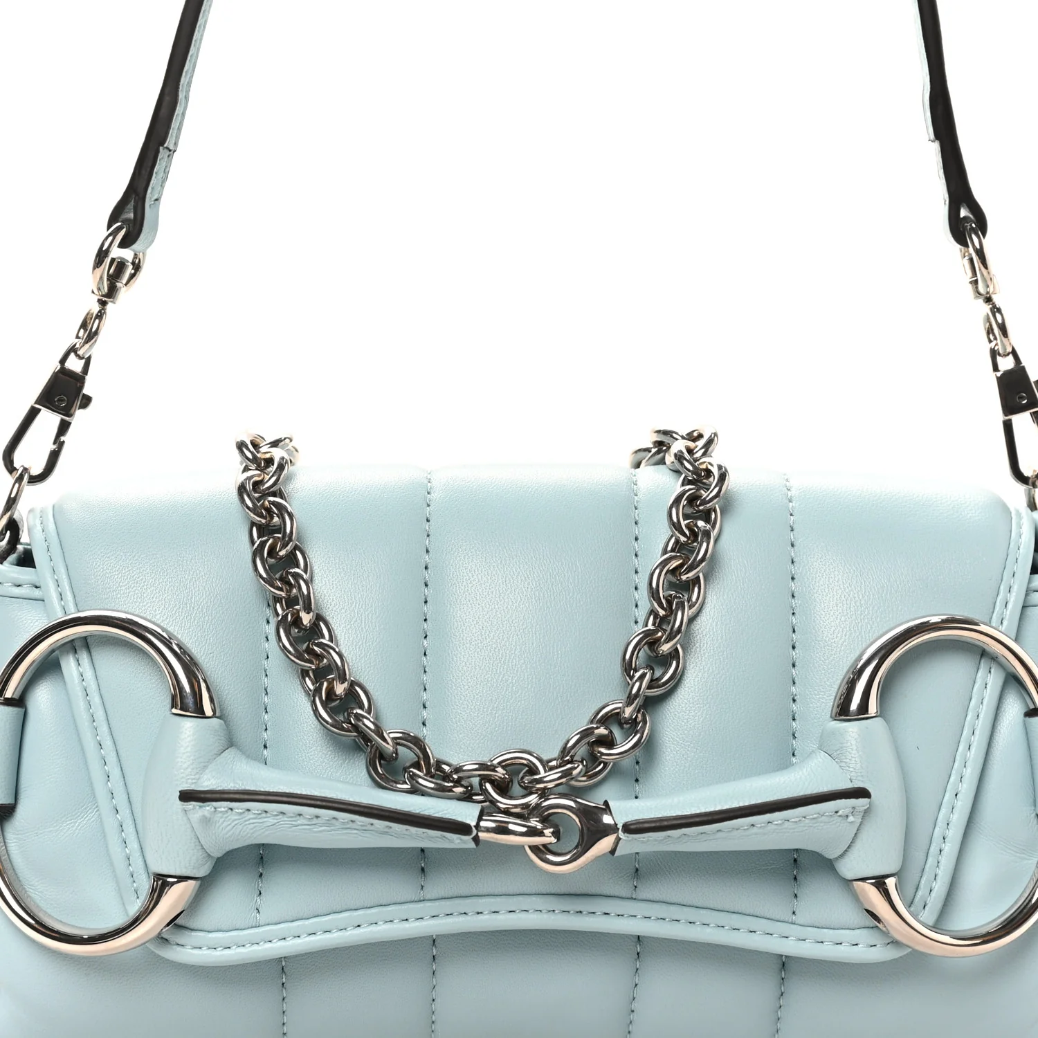 Nappa Vertical Matelasse Medium Maxi Horsebit Chain Shoulder Bag Crystal Snow - Image 8