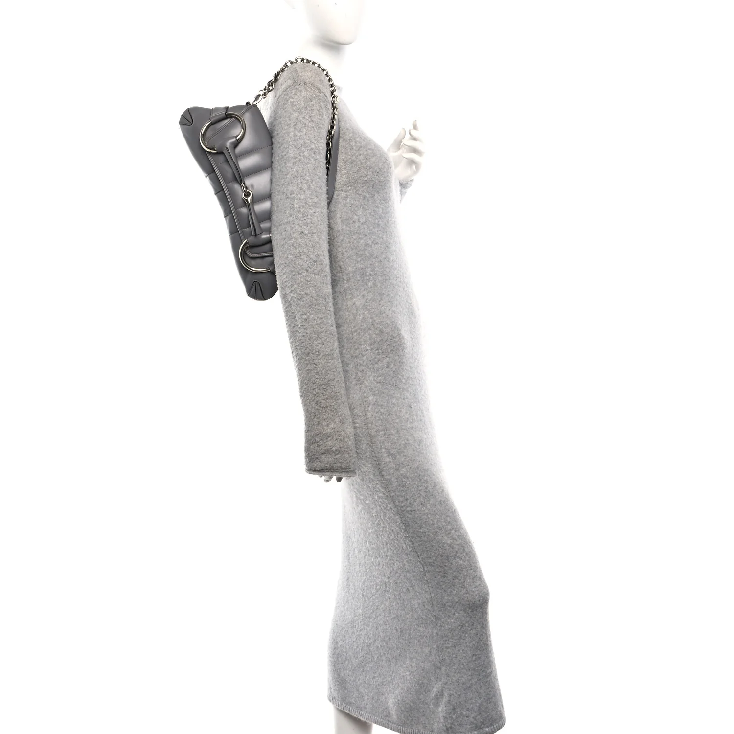Nappa Vertical Matelasse Medium Maxi Horsebit Chain Shoulder Bag Grey - Image 2