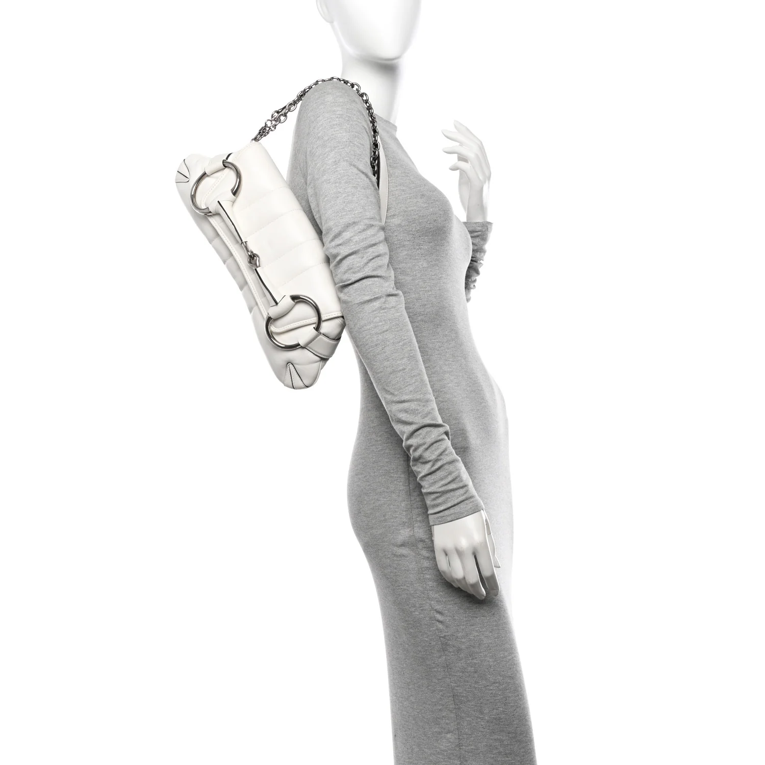 Nappa Vertical Matelasse Medium Maxi Horsebit Chain Shoulder Bag Mystic White - Image 2
