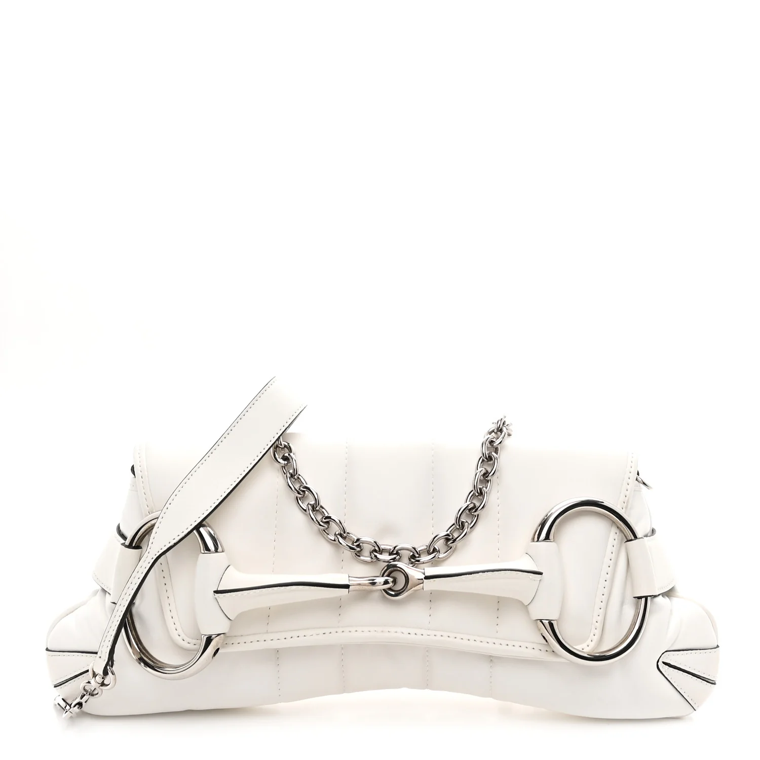 Nappa Vertical Matelasse Medium Maxi Horsebit Chain Shoulder Bag Mystic White
