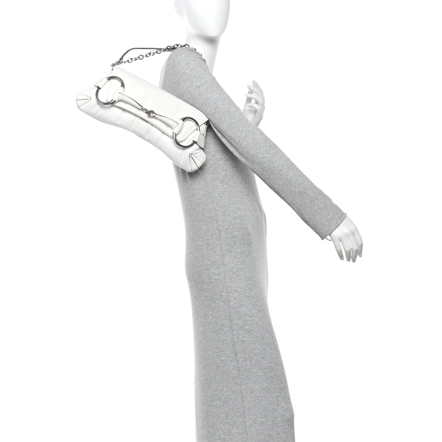 Nappa Vertical Matelasse Medium Maxi Horsebit Chain Shoulder Bag Mystic White - Image 2