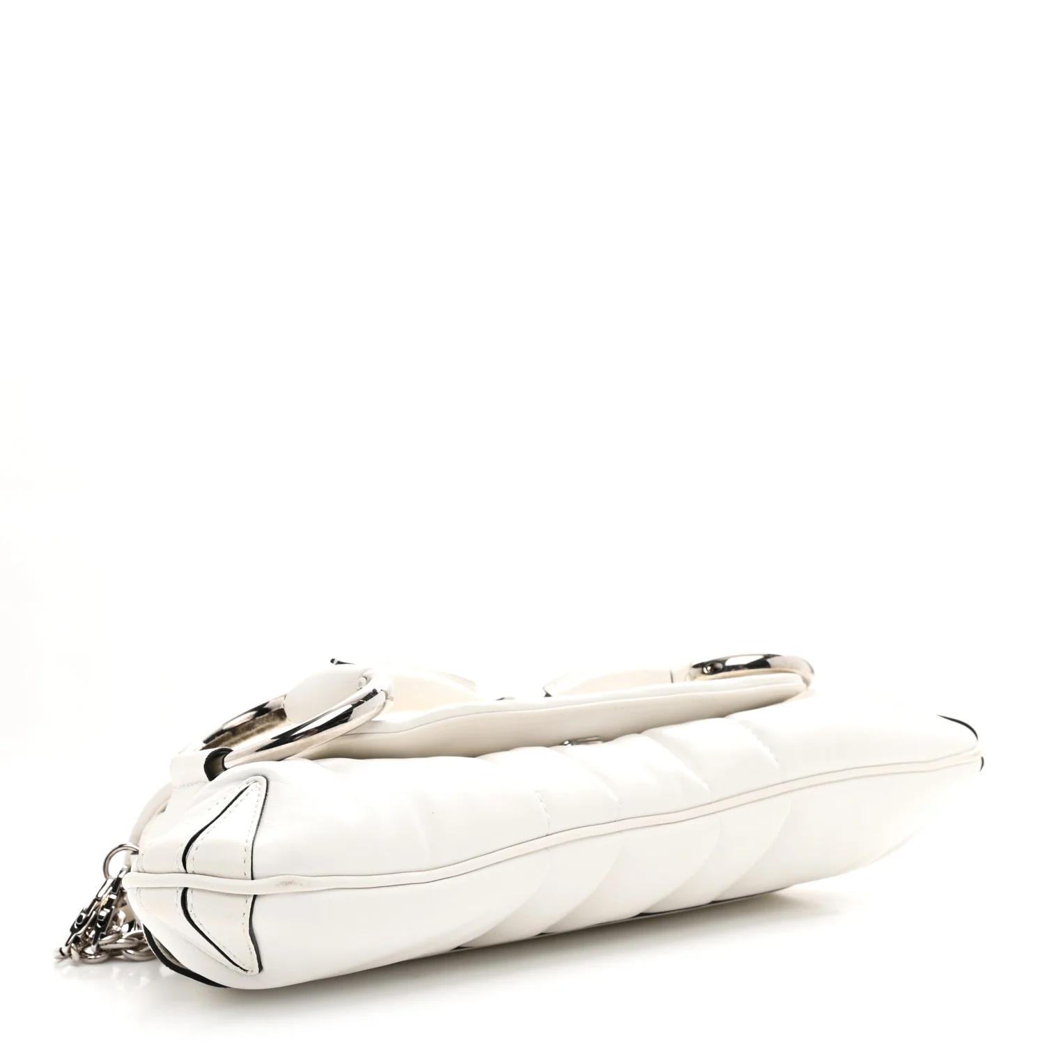 Nappa Vertical Matelasse Medium Maxi Horsebit Chain Shoulder Bag Mystic White - Image 4