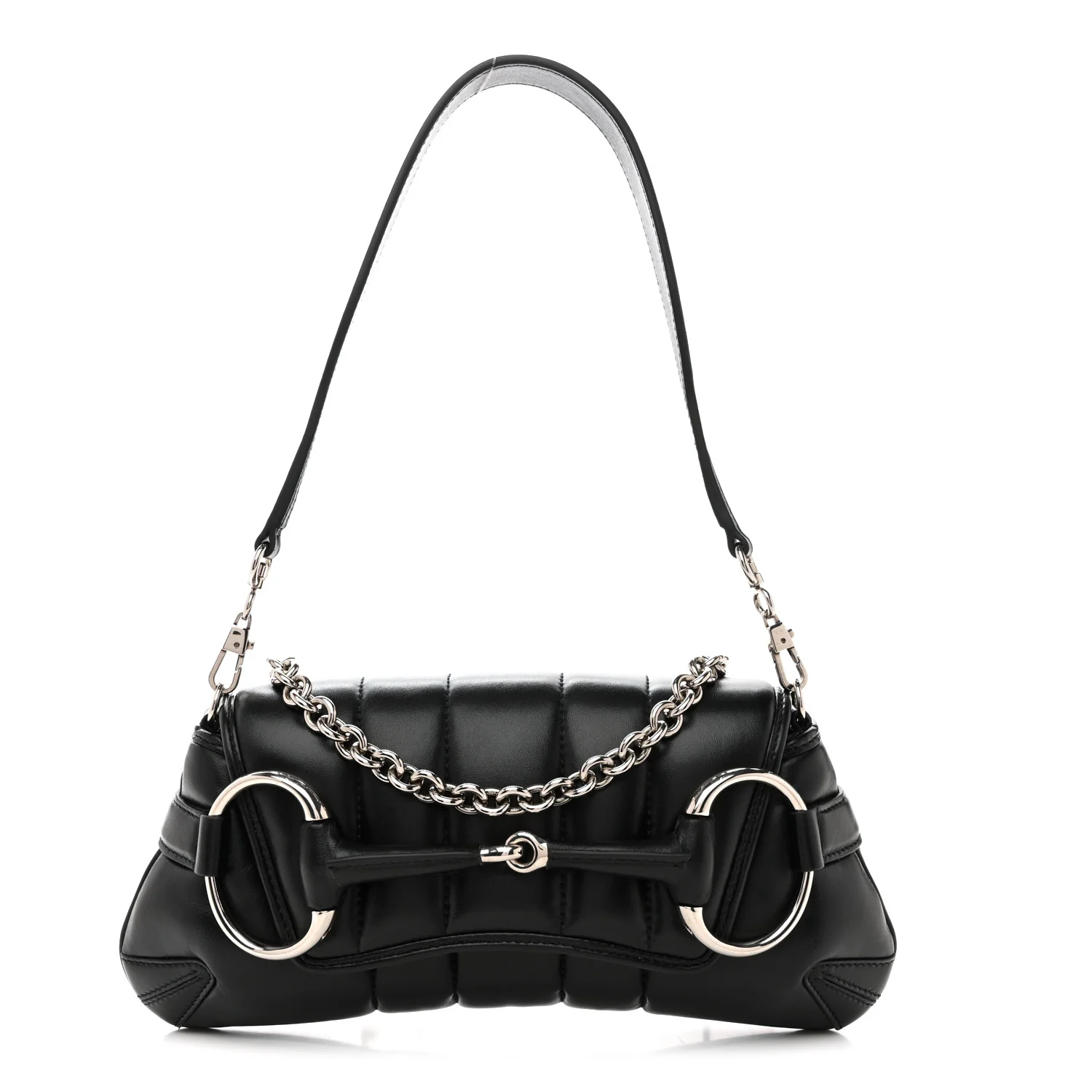 Nappa Vertical Matelasse Small Maxi Horsebit Chain Shoulder Bag Black