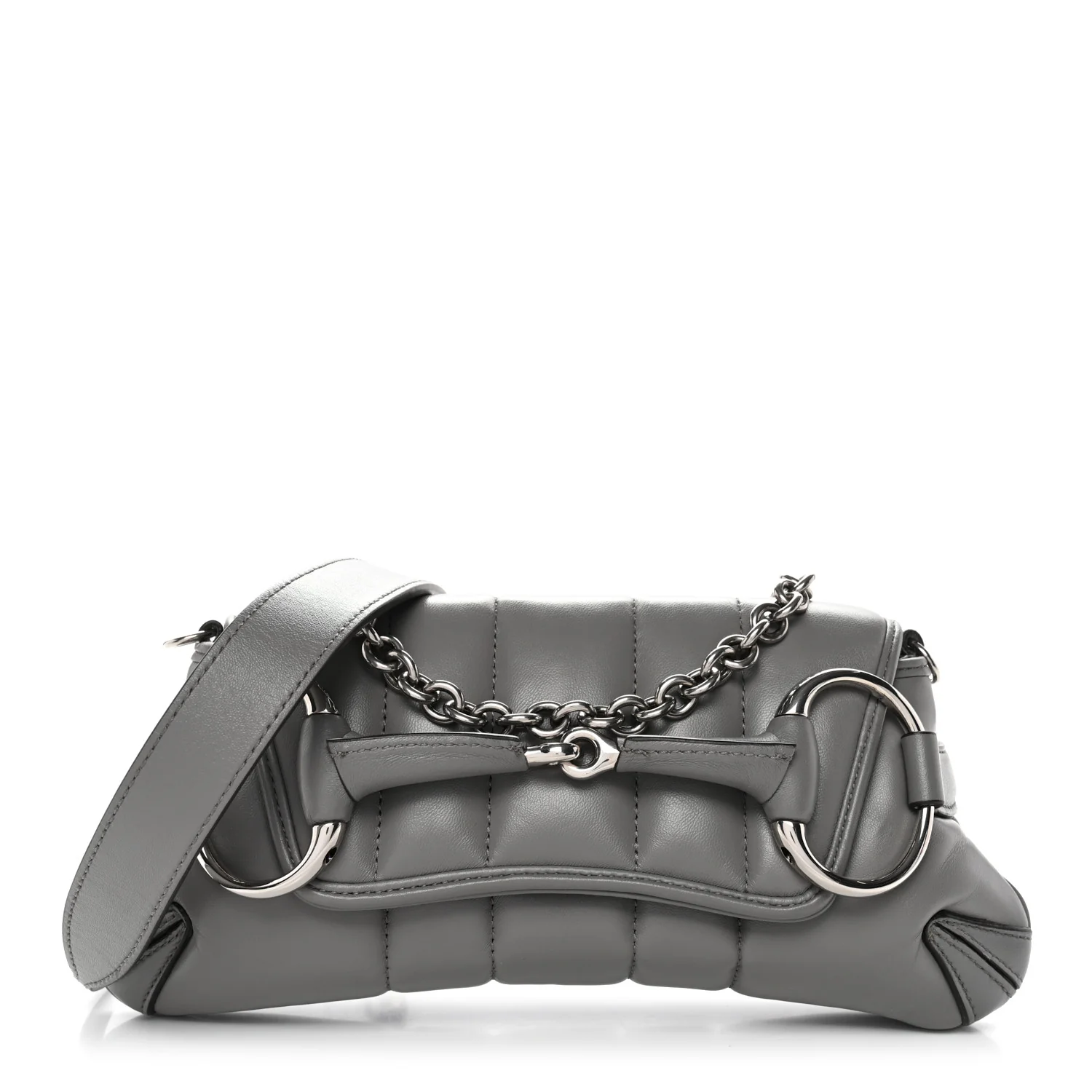 Nappa Vertical Matelasse Small Maxi Horsebit Chain Shoulder Bag Gray