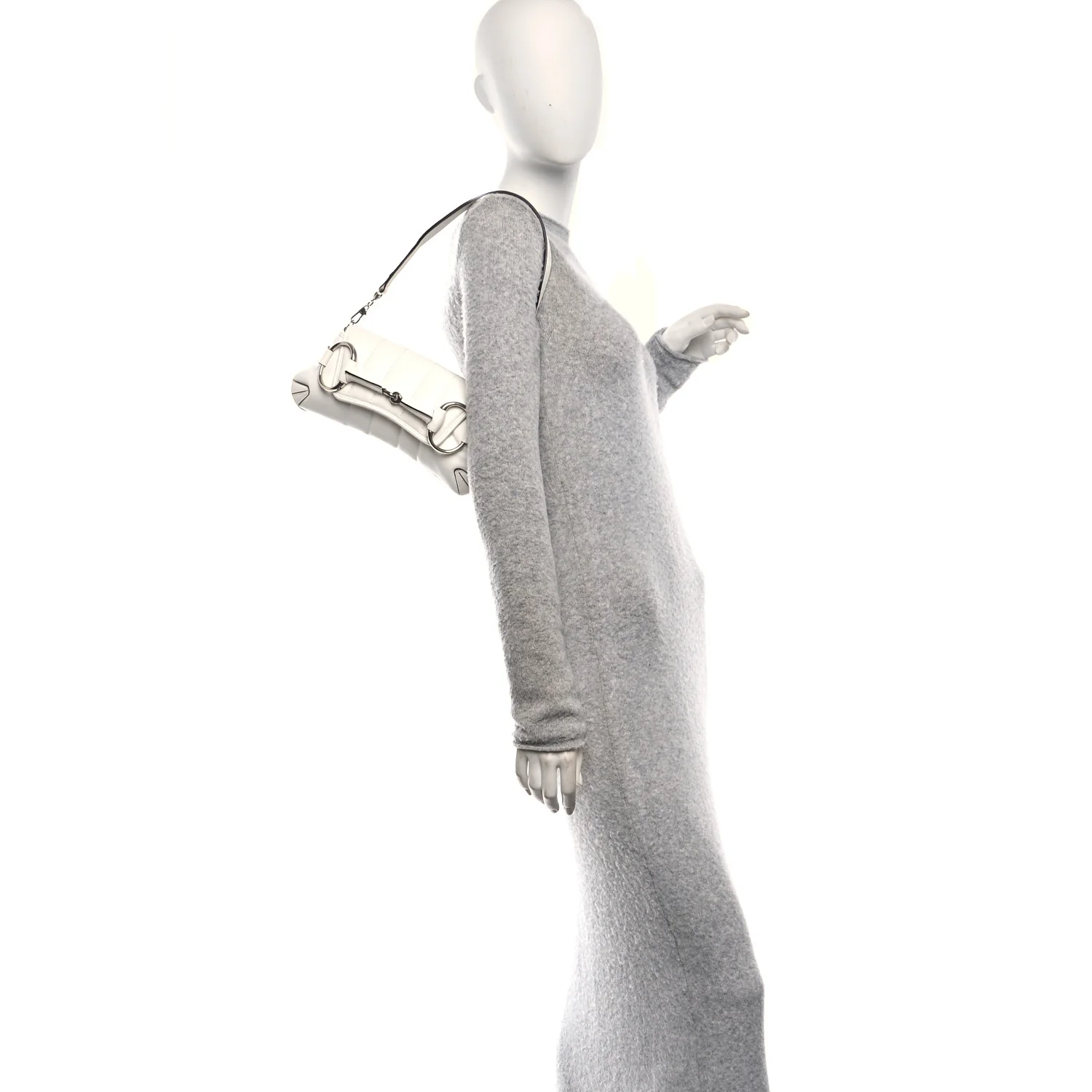 Nappa Vertical Matelasse Small Maxi Horsebit Chain Shoulder Bag Great White - Image 2