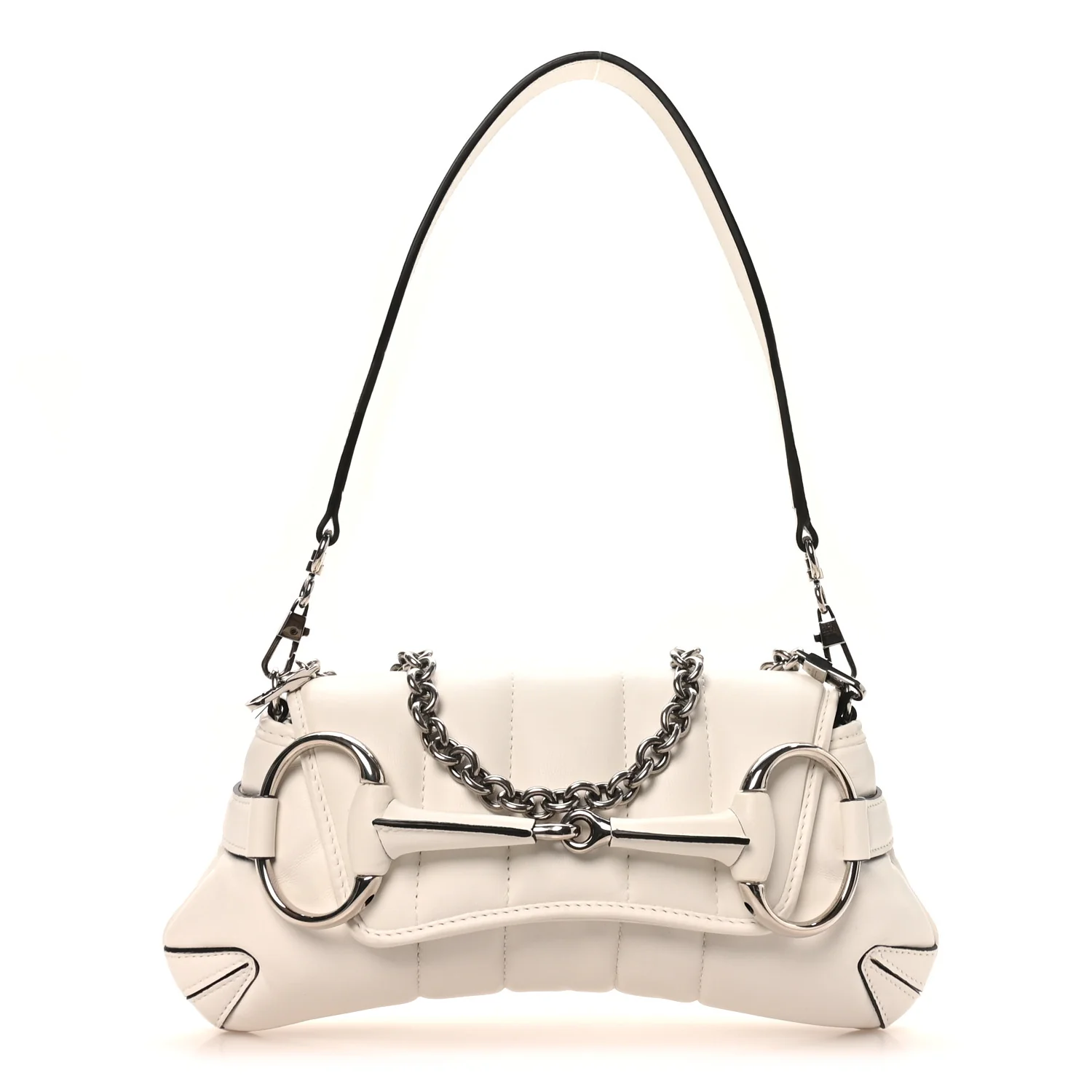 Nappa Vertical Matelasse Small Maxi Horsebit Chain Shoulder Bag Great White