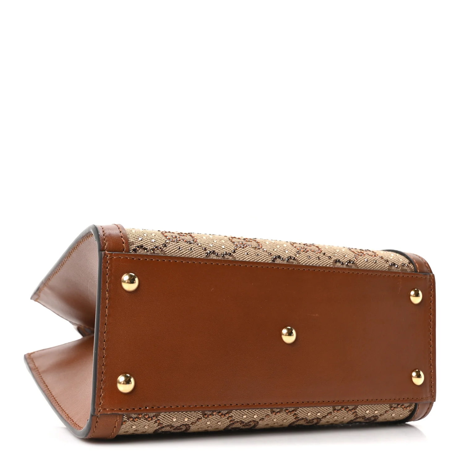 New Canvas Charisma Calfskin Crystal GG Monogram Mini Diana Tote Bag Camel Ebony - Image 3