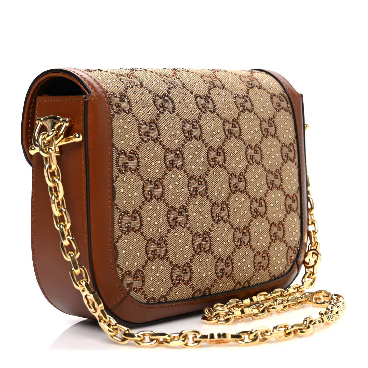 New Canvas Charisma Calfskin Crystal GG Monogram Mini Horsebit 1955 Shoulder Bag Camel Ebony - Image 3
