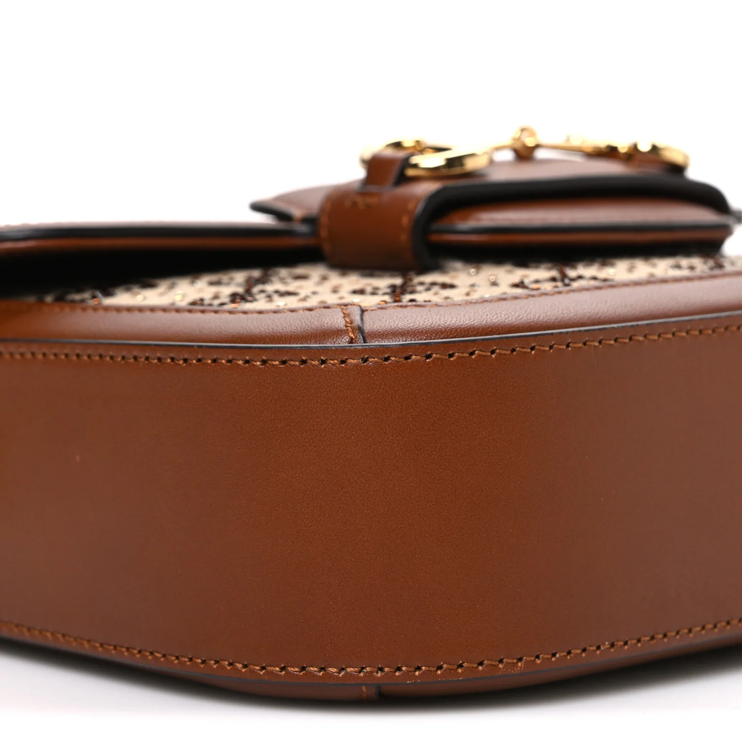 New Canvas Charisma Calfskin Crystal GG Monogram Mini Horsebit 1955 Shoulder Bag Camel Ebony - Image 9