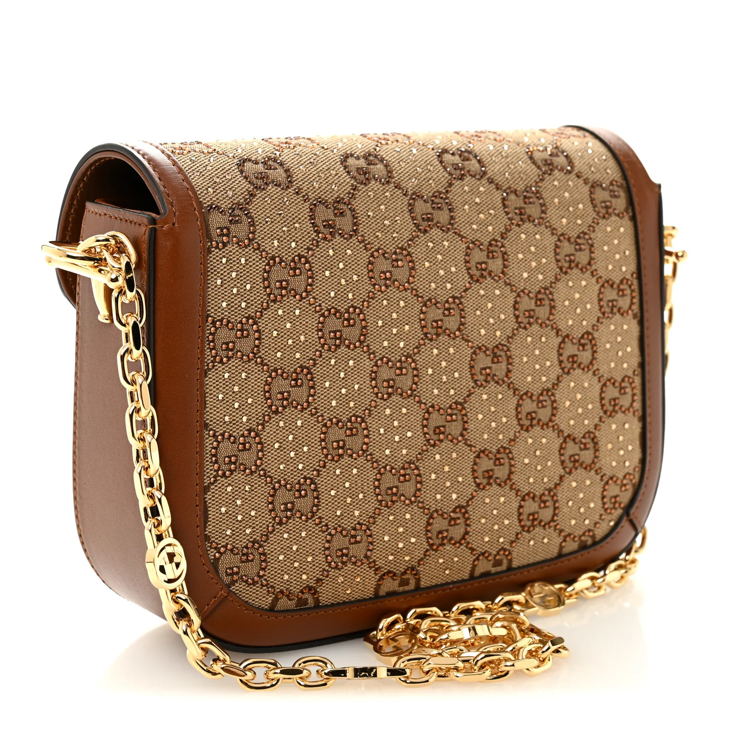 New Canvas Charisma Calfskin Crystal GG Monogram Mini Horsebit 1955 Shoulder Bag Camel Ebony - Image 3