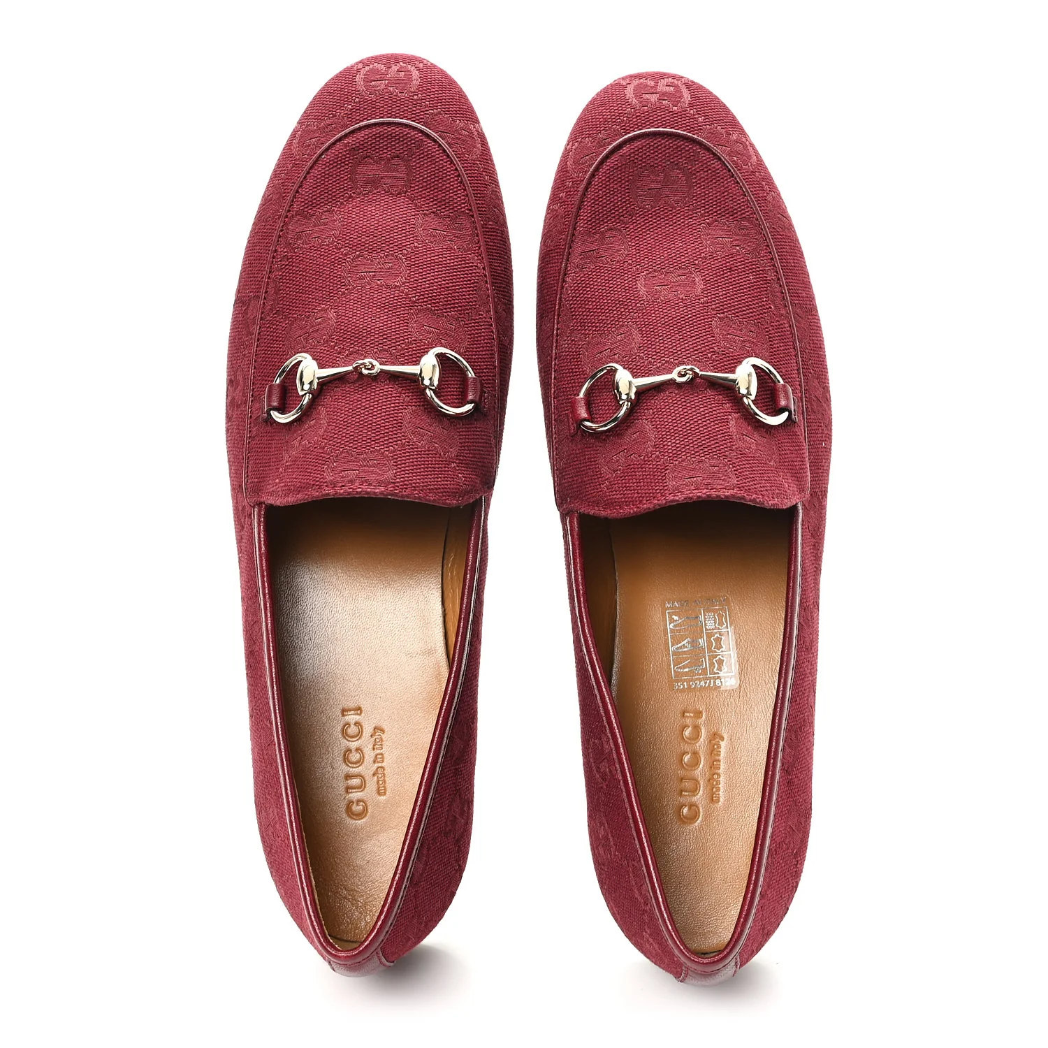 New Canvas GG Monogram Malaga Kid Horsebit Womens Jordaan Loafers 37 Rosso Ancora - Image 2