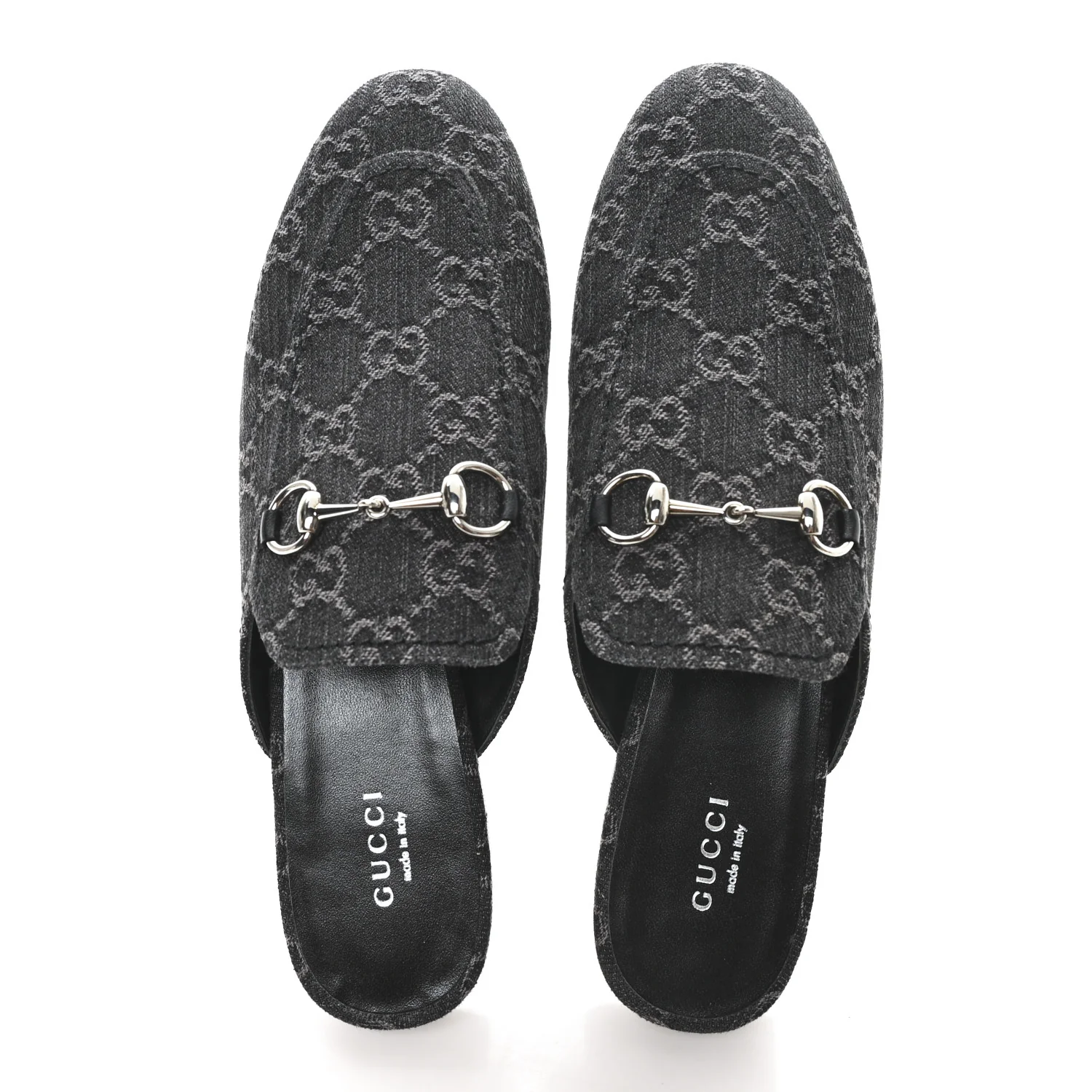 New Denim GG Malaga Kid Womens Princetown Slippers 38 Grey Black - Image 2