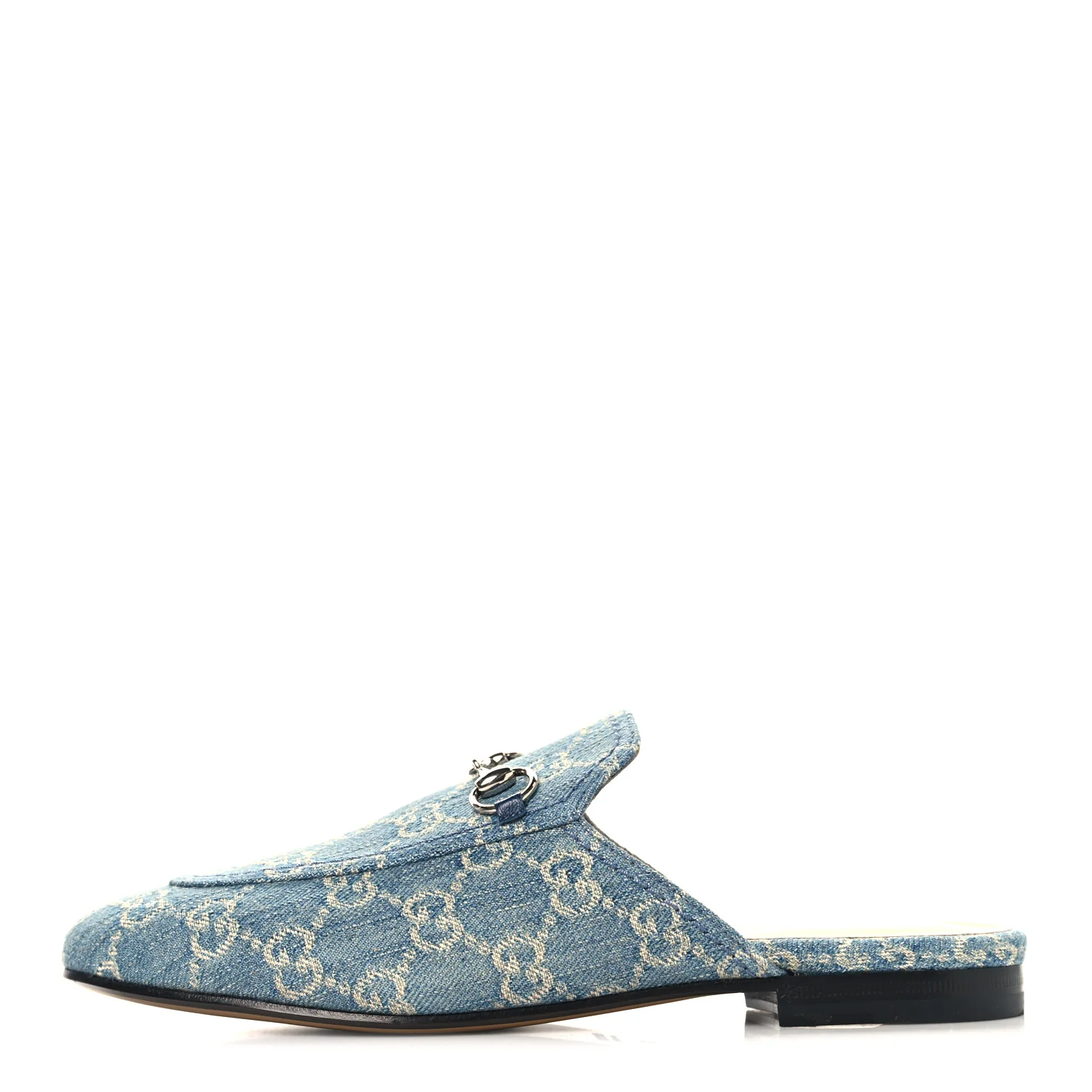 New Denim GG Malaga Kid Womens Princetown Slippers 38 Light Blue Royale